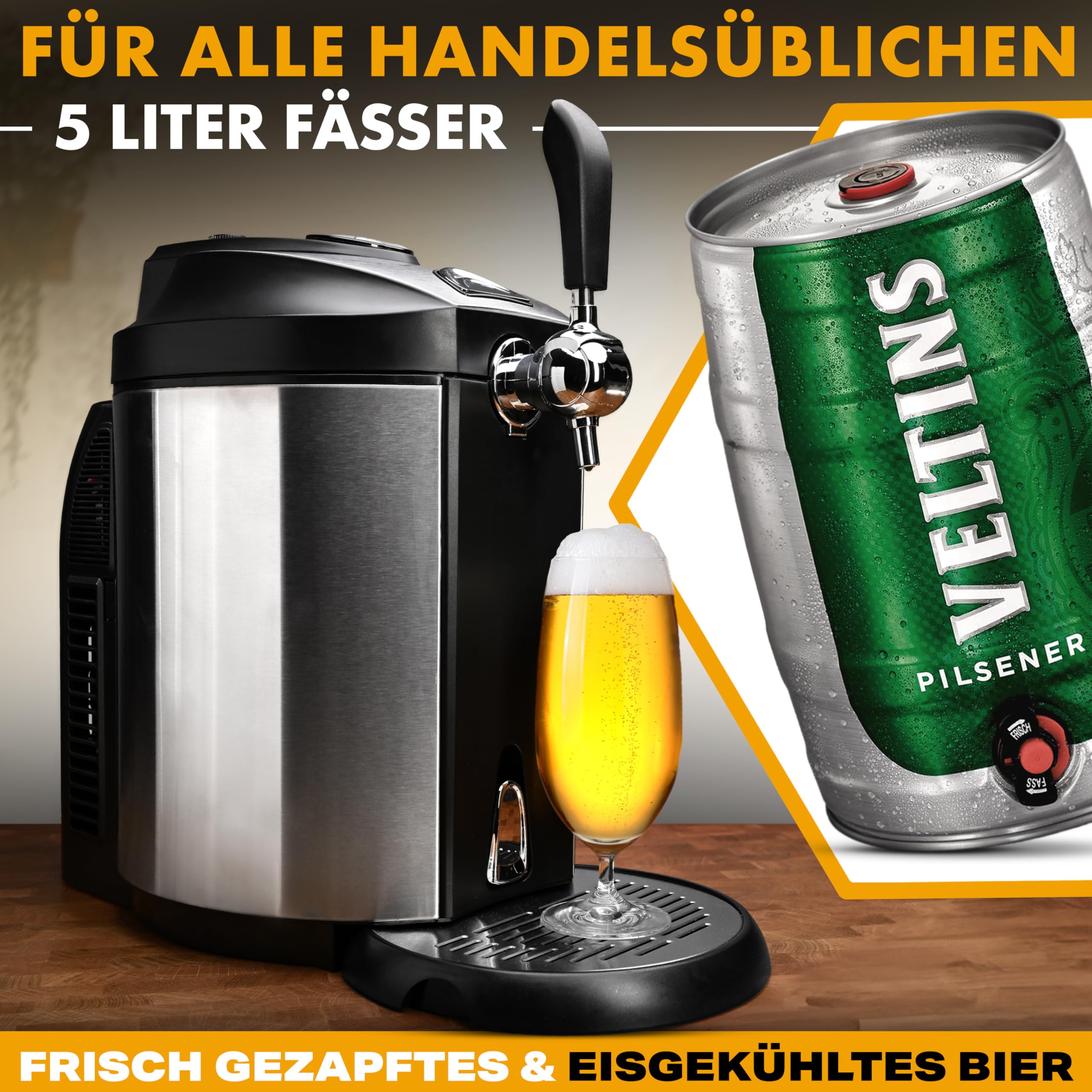 Clatronic Bierzapfanlage | handelsübliche Bierfässer | 5 Liter Bierzapfanlage | mit Kühlung von 2°C-12°C | Zapfanlage mit LED-Display | inkl. 3x CO2-Patronen | komfortable Temperaturreglung | BZ 3740