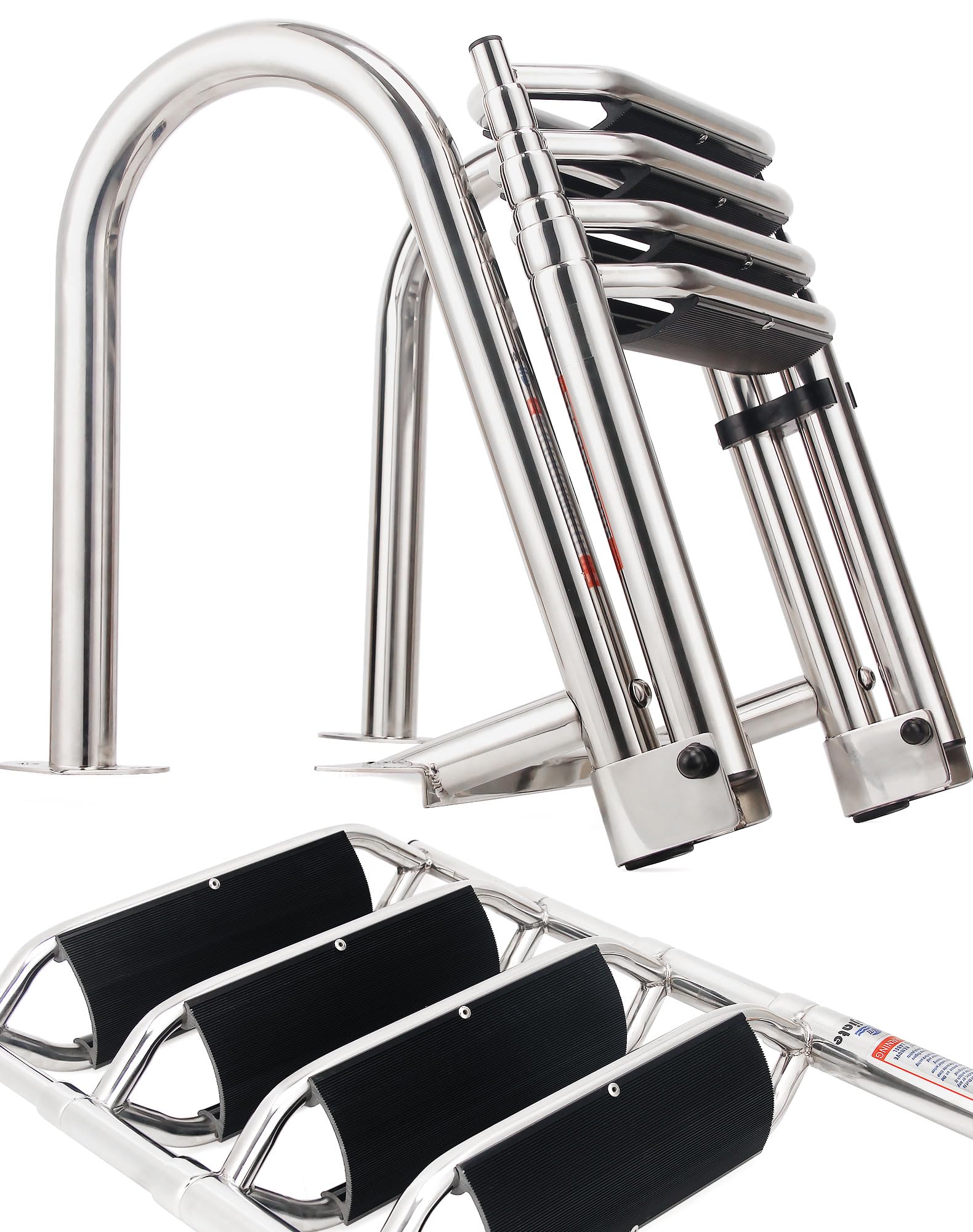 Buy 4 Steps Pontoon Boat Ladder, Stainless Folding Telescoping Ladders