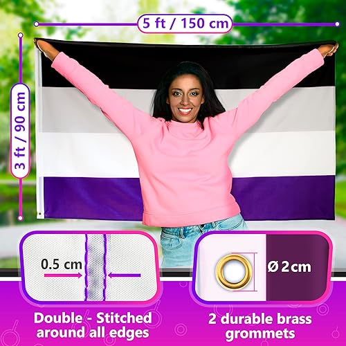 Miniatura 3 de Eugenys Bandera del orgullo asexual de 3 x 5 pies, collar asexual gratuito incluido, se ve muy bien en ambos lados, bandera asexual LGBT grande con