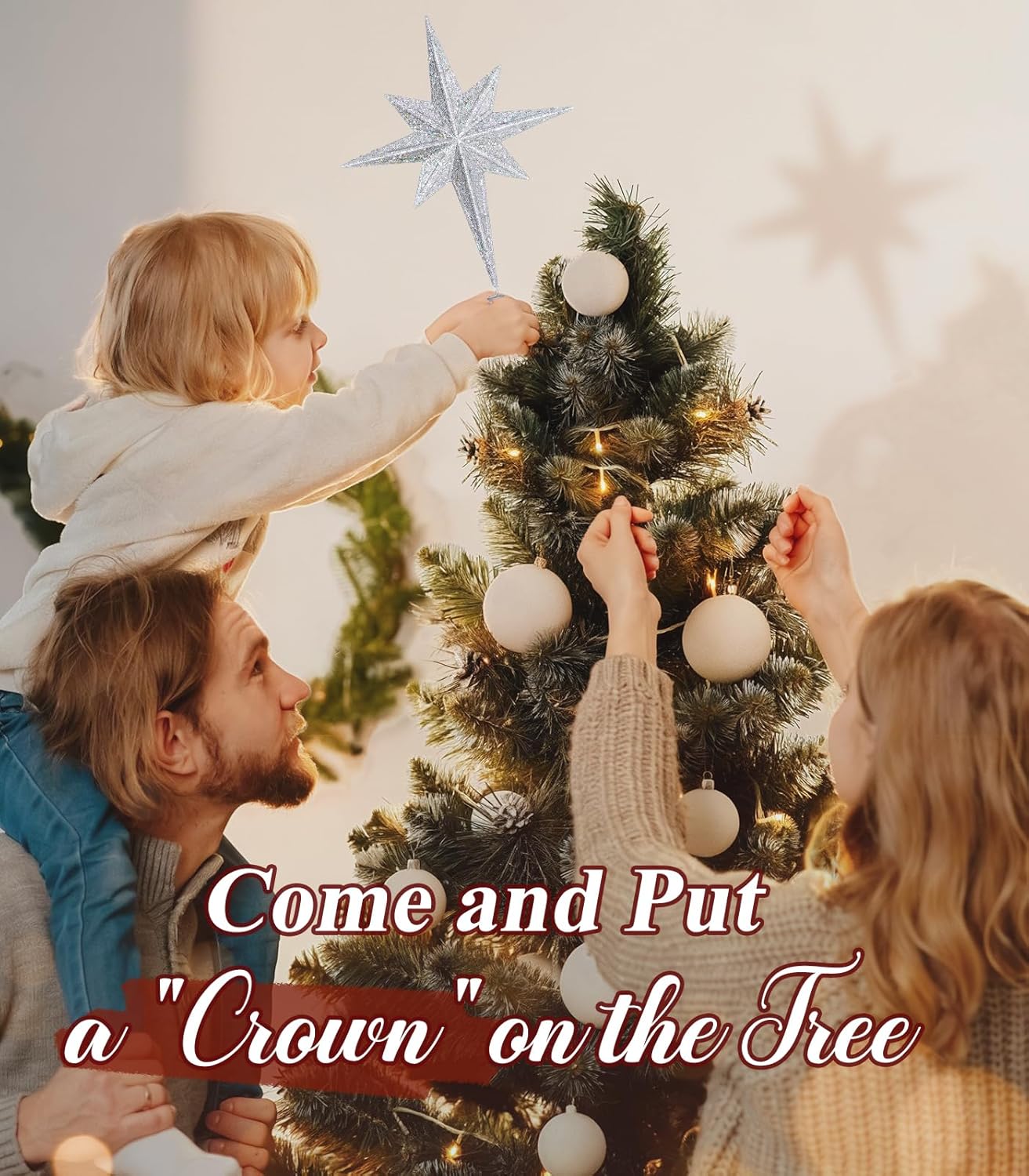 Luxspire Christmas Tree Topper, Lighted Star Tree Topper with USB Plug-in & Remote Control, 10" LED Christmas Decorations Light, Xmas Trees Vintage Ornament for Home, Bethlehem Star-Silver - Image 7