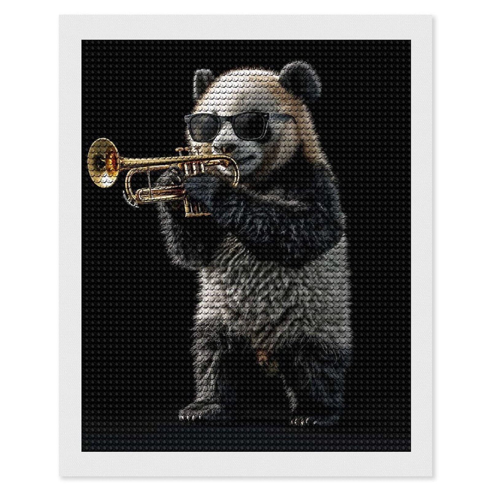 Junmoney Panda Trumpet DIY Diamond Art Canvas Kit 16"x20", for Adults, Decorate Your Room, Gift Idea, Modern Decor, Finish and Display