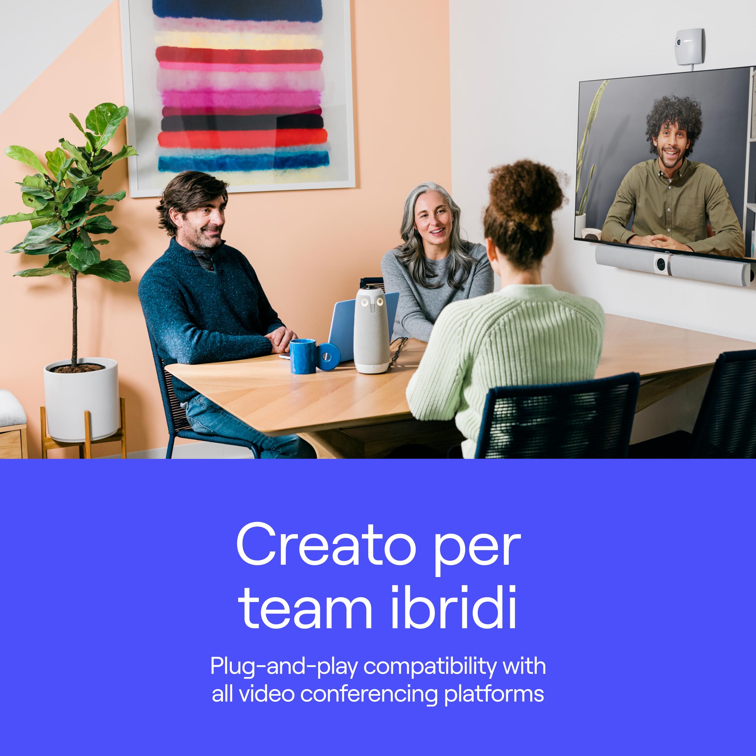 Owl Labs Meeting Owl 3 - Videocamera per videoconferenza HD Smart 1080p a 360°, microfono e altoparlante (fuoco automatico altoparlante, Smart Zoom, equalizzazione rumore)