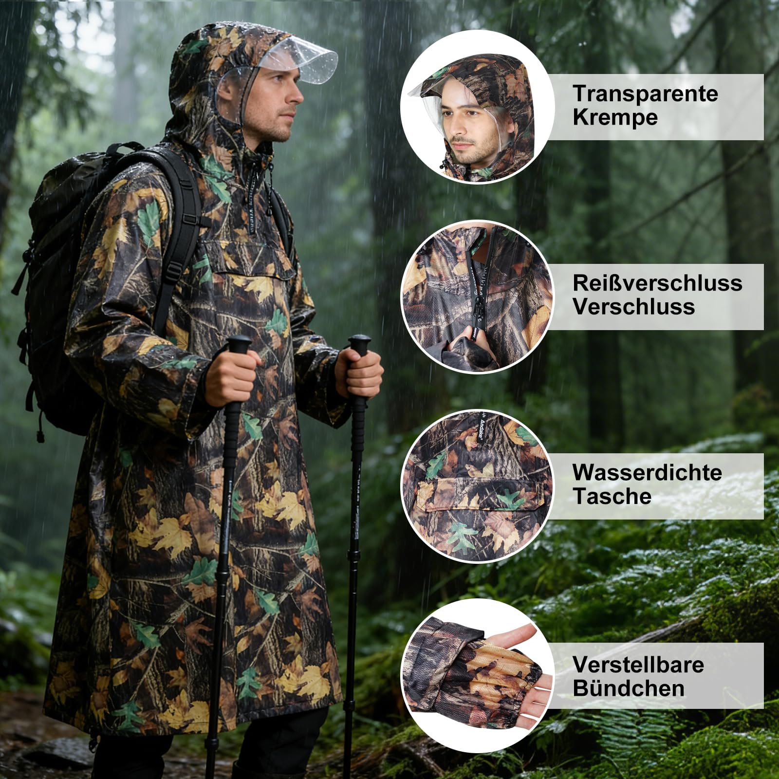 Andake Chubasquero impermeable, ligero y portátil, con mangas, unisex, material resistente a las grietas, adecuado para actividades al aire libre, ciclismo, senderismo, pesca