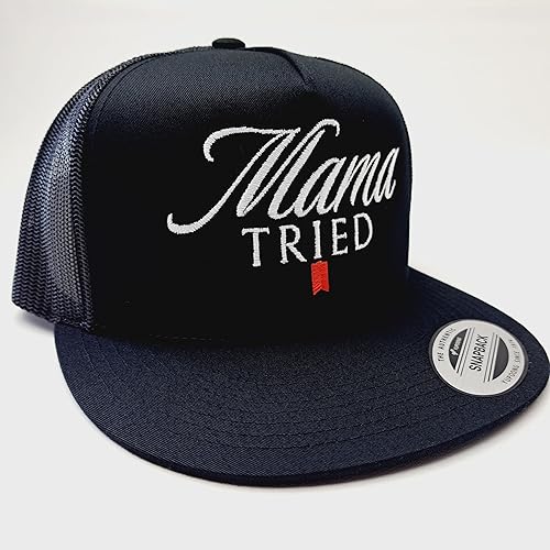 Miniatura 2 de Mama Tried Trucker Mesh Snapback Flat Bill Sombrero Gorra Negro Bordado, Negro -