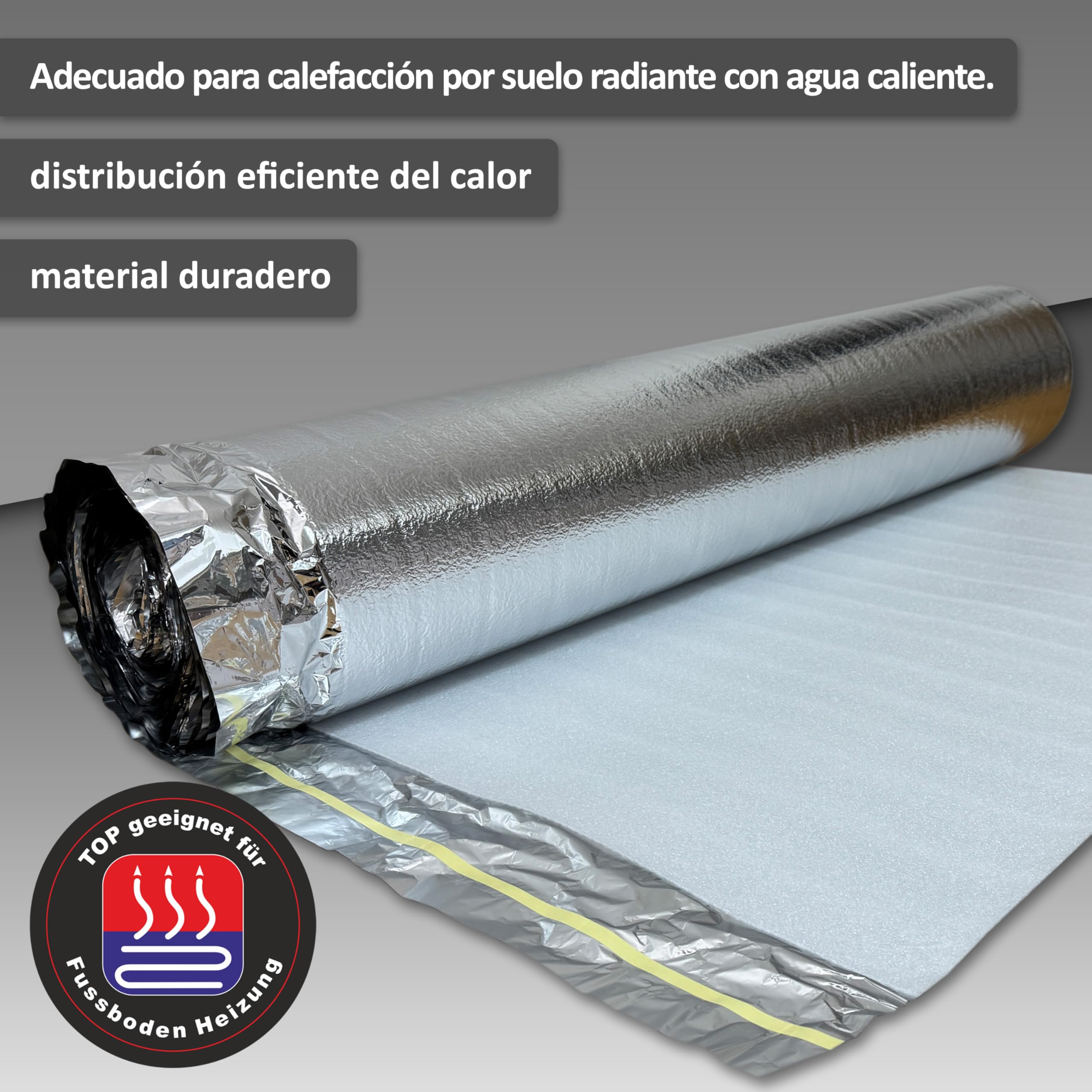 Aislamiento acústico uficell® ALU Plus Base de instalación de PE con barrera de vapor de aluminio Grosor: 3 mm Base perfecta para suelos laminados y de parqué (grosor 3 mm | 50 m²)