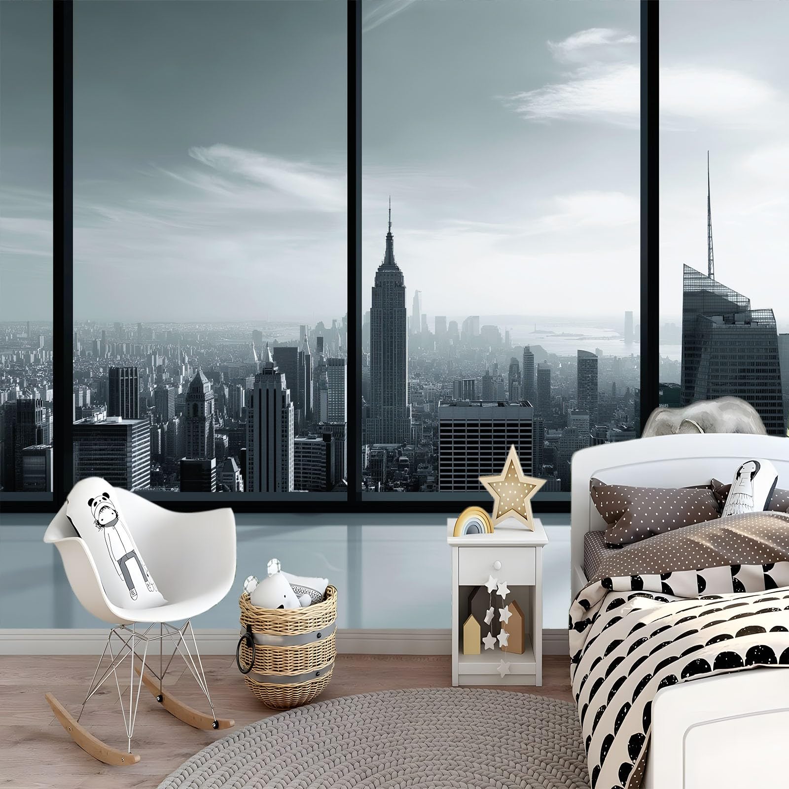 Tapeta 3D, panorama Nowego Jorku, za oknem, 250 x 175 cm, fototapeta z włókniny, do salonu, sypialni, pokoju dziecięcego, biura, dekoracja, łatwa w instalacji