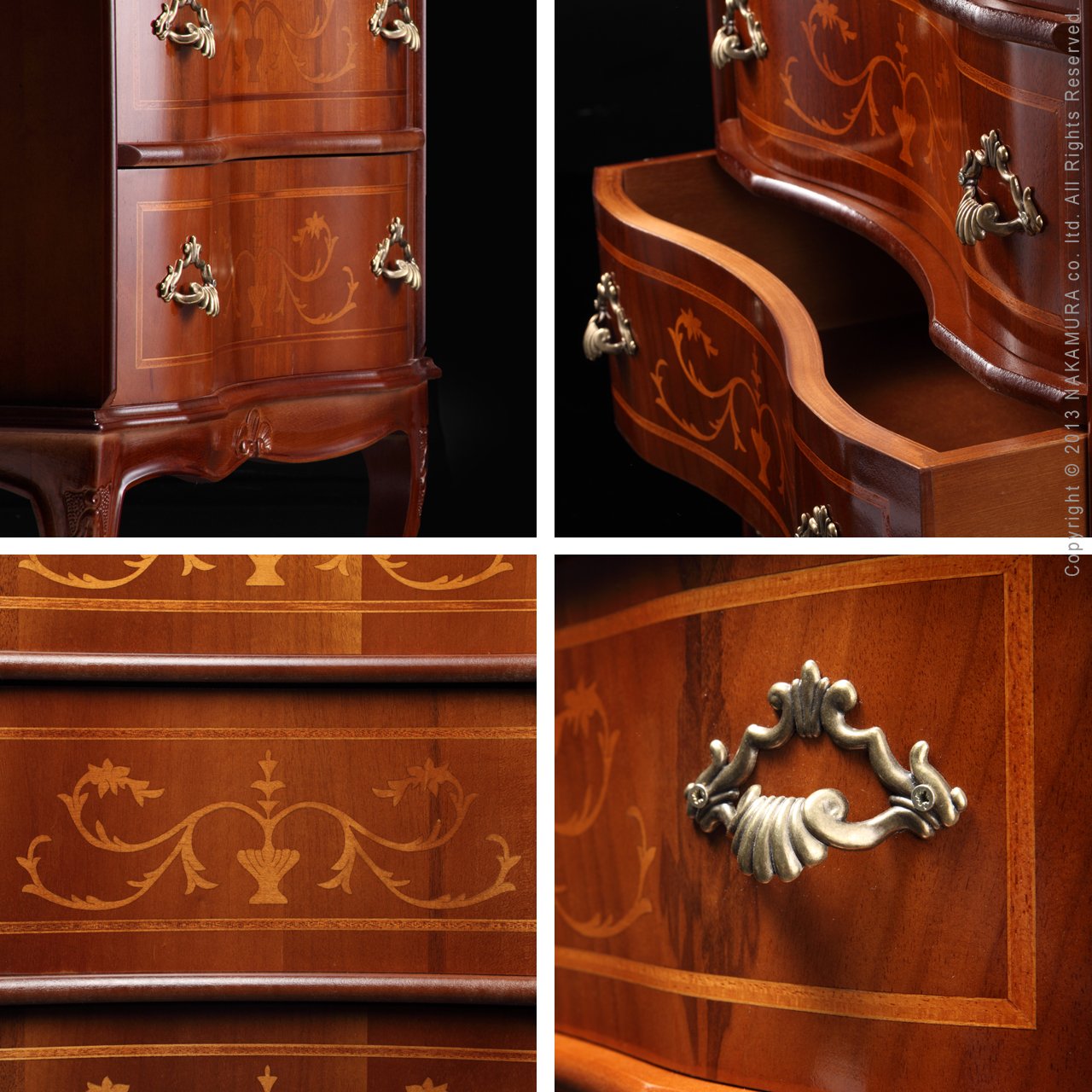 イタリア製 ヴェローナ クラシック 猫脚4段チェスト 洋服タンス②