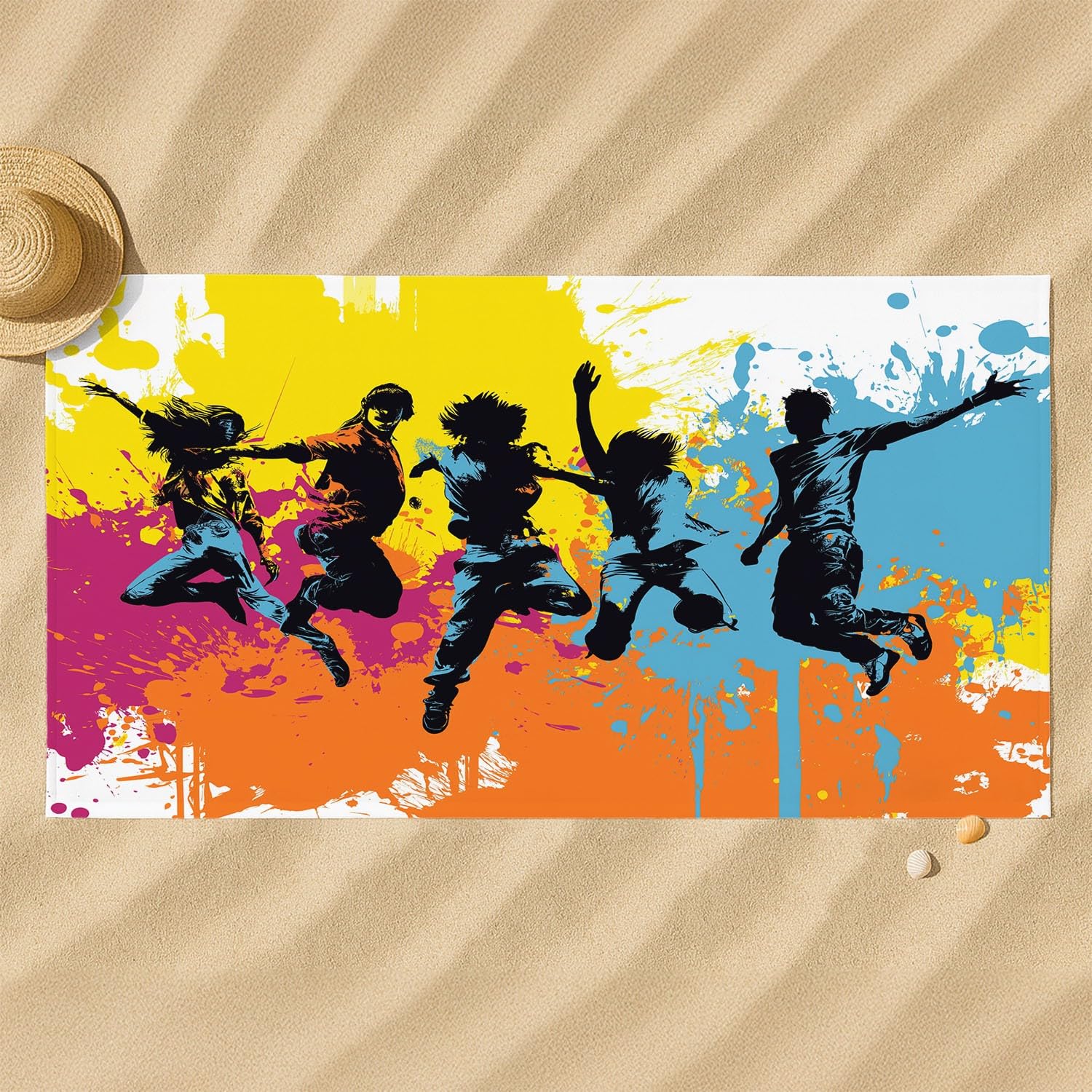 Générique Serviette de Plage Microfibre 230 x 210 CM,Drap de Plage Urbain, Graffiti, Silhouette, Couverture de Plage Absorbante,Couverture de Bain Silhouettes Vibrantes