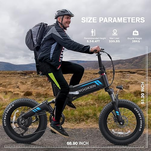 Miniatura 8 de Wooken Bicicleta eléctrica de 20 pulgadas x 4.0, bicicleta eléctrica de neumáticos gruesos para adultos con motor de 500 W, bicicleta eléctrica