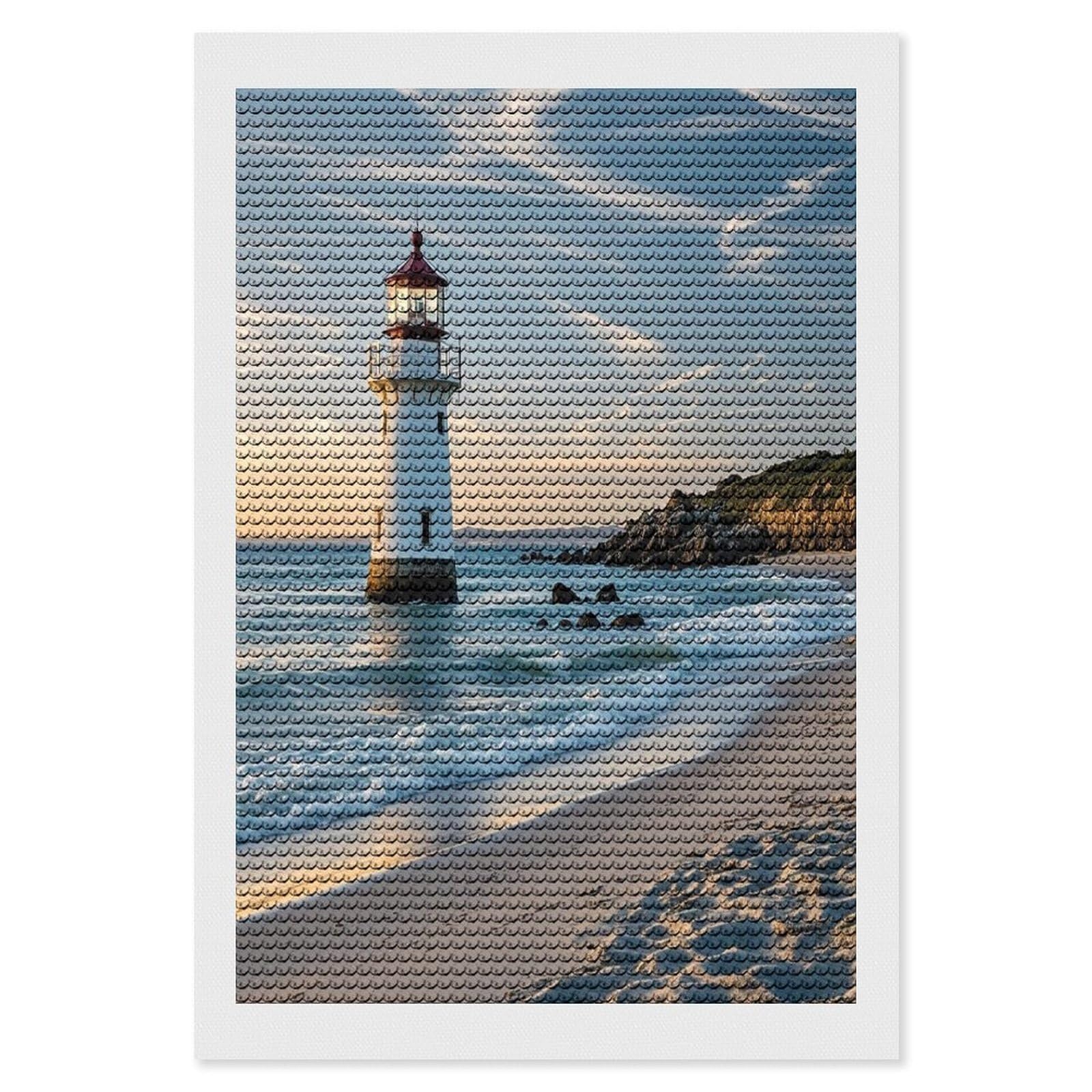 FekiLoot Beach Lighthouse Paint by Numbers Kit for Adults Beginner DIY Diamond Dots Paintings Round Full Drill Diamond Art Kits Picture Diamond Art Painting Kits for Home Decor 8"x12"