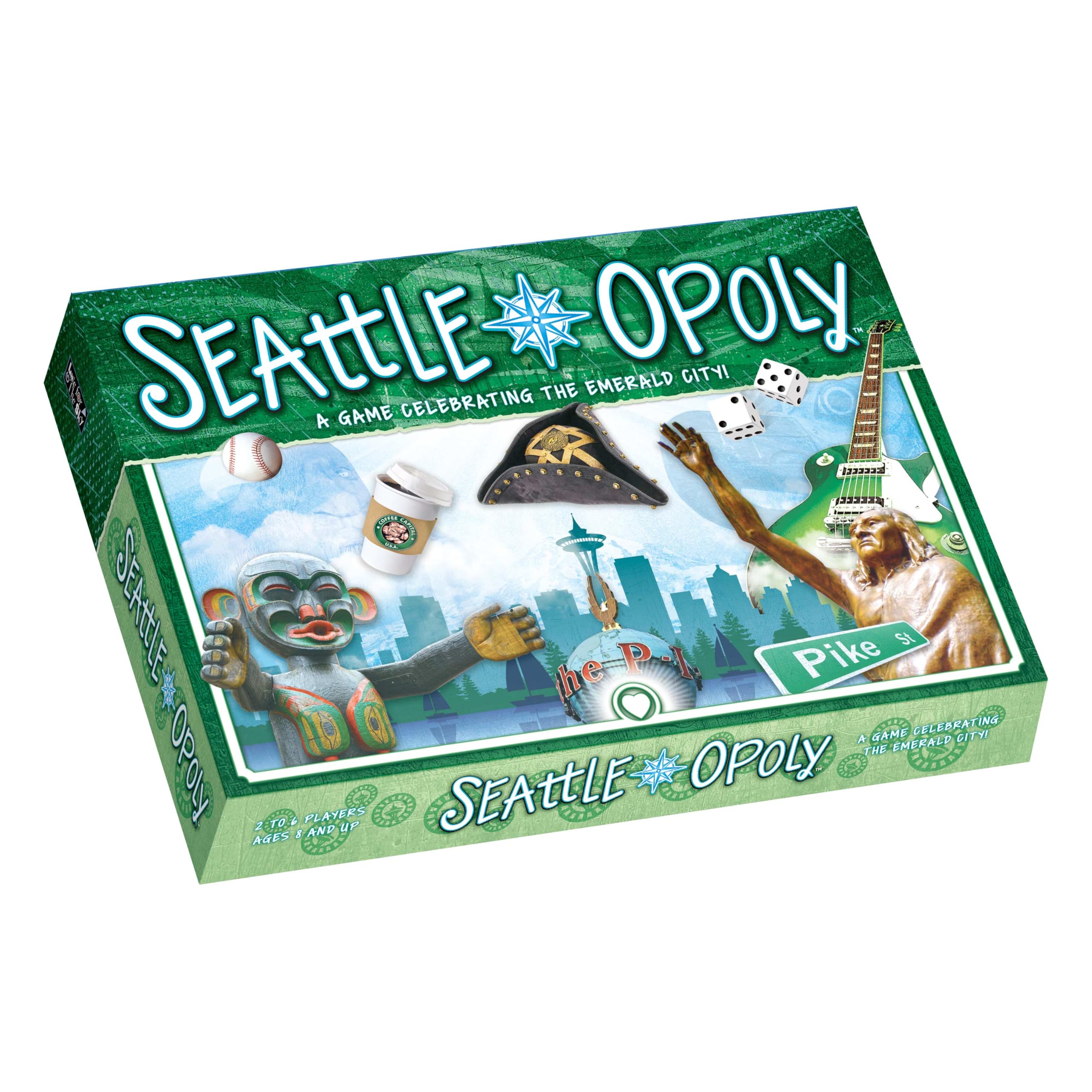 Late for the Sky Seattle-Opoly Board Game, Property Trading Family Game, 2–6 Players, City Landmarks, Opoly-Style, Travel Souvenir