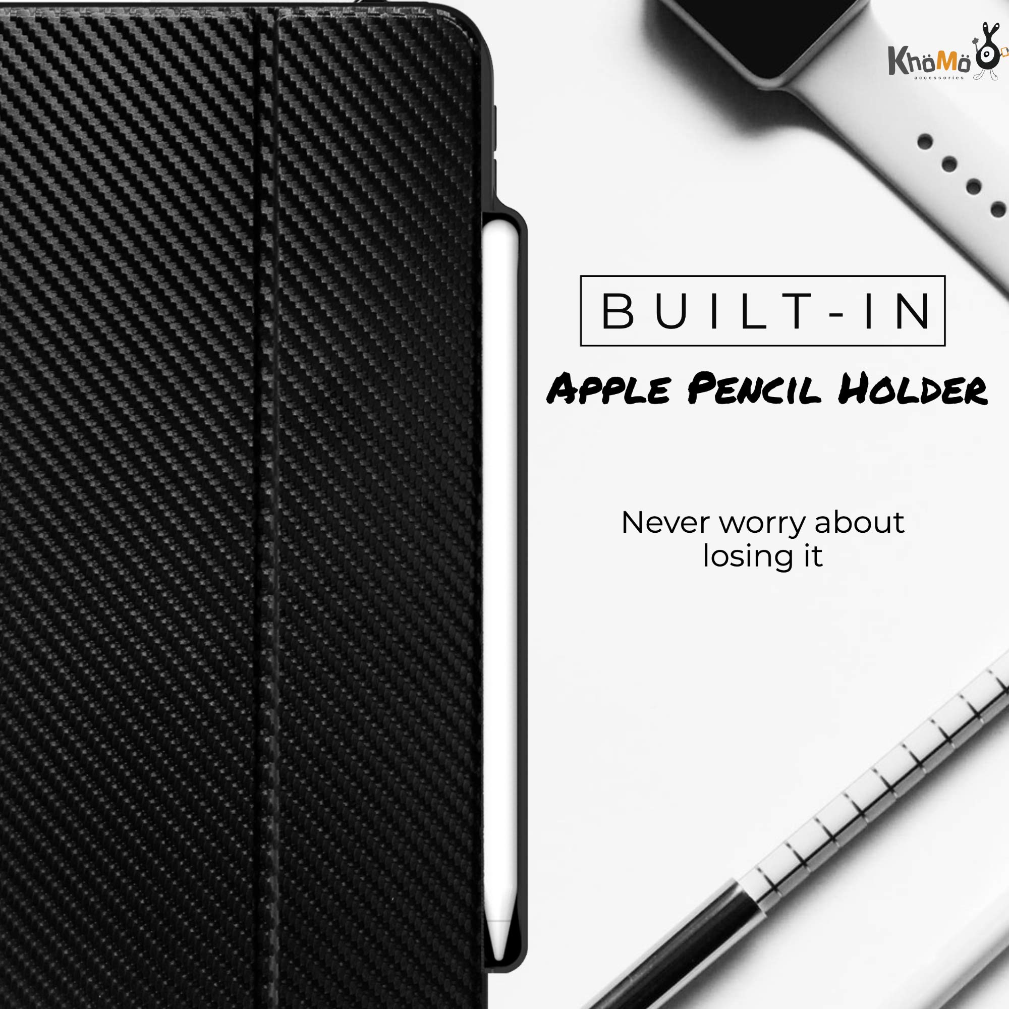 KHOMO IPad Pro 12.9 Case 4th Gen 2020 - Clear Hybrid Case With Pencil Charging