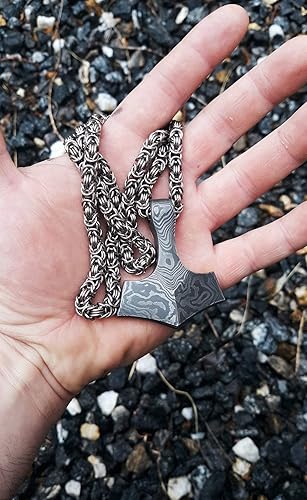 Miniatura 3 de KE-0920-HK Hermoso colgante de Damascus forjado a mano Mjolnir accesorios de decoración y EDC, Acero aleado