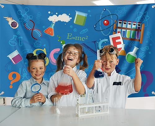 Miniatura 5 de Telón de fondo de fiesta de ciencia – Fondo de estudio temático de científico loco, suministros de fotografía para baby shower o fiesta de