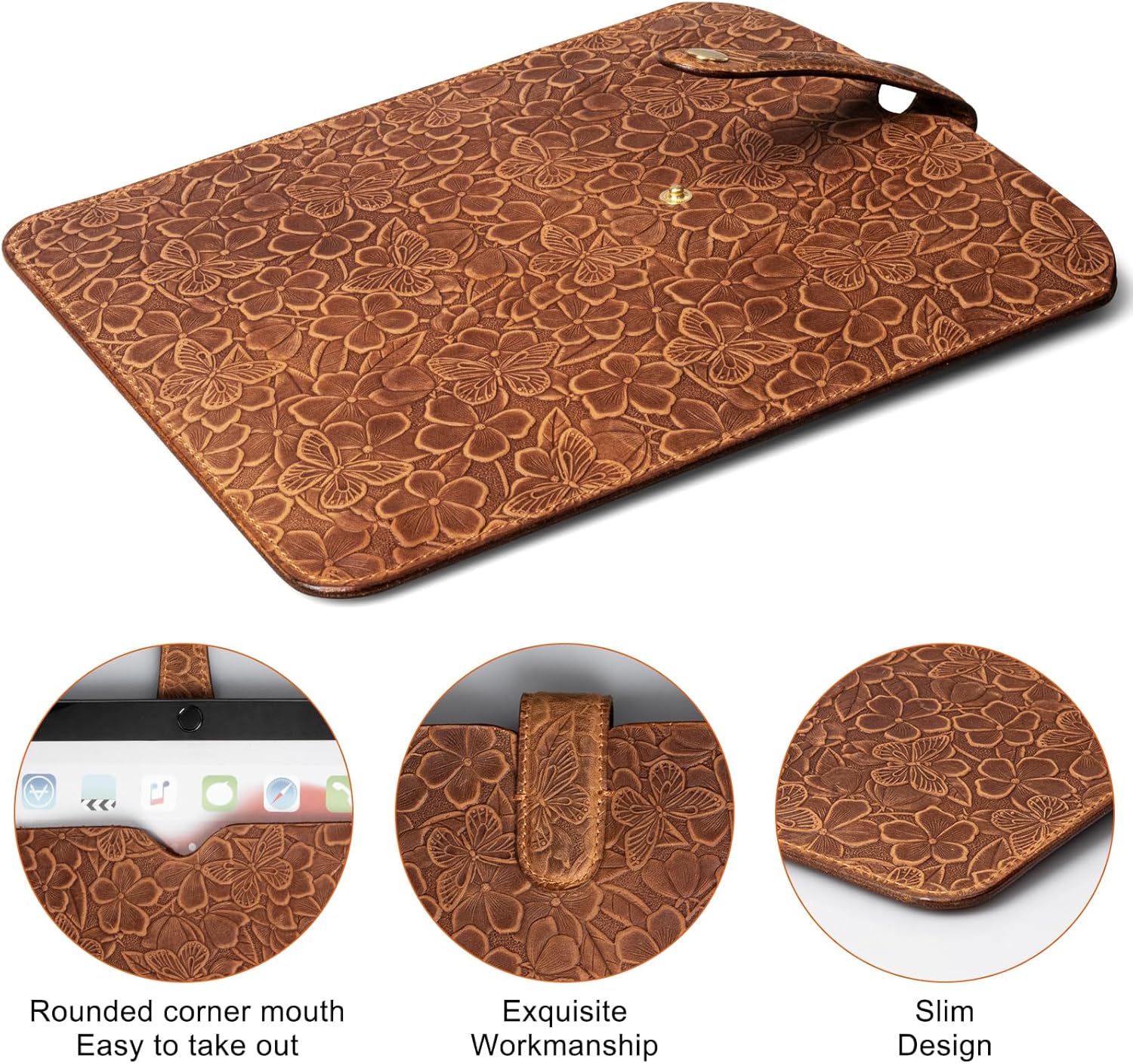 Vertical Laptop Sleeve for 14-inch MacBook Pro, Genuine Leather Protective Case Compatible with M1/M2/M3/M4 Pro/Max, Brown