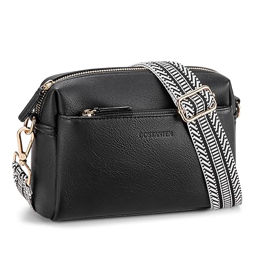 BOSTANTEN Crossbody Puses for women Small Crossbody Handbags Leather Shoulder Bags with Guitar Strap Camel Brown