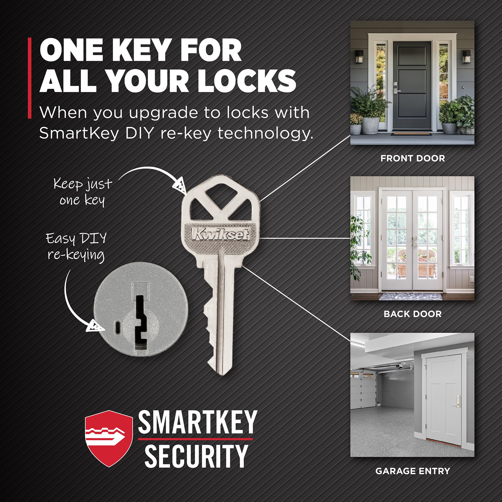 Kwikset San Clemente - Juego de manija y cerrojo de seguridad para puerta delantera, juego de manijas de entrada exterior con perilla interior cuadrada Pismo, níquel satinado, resistente a las púas