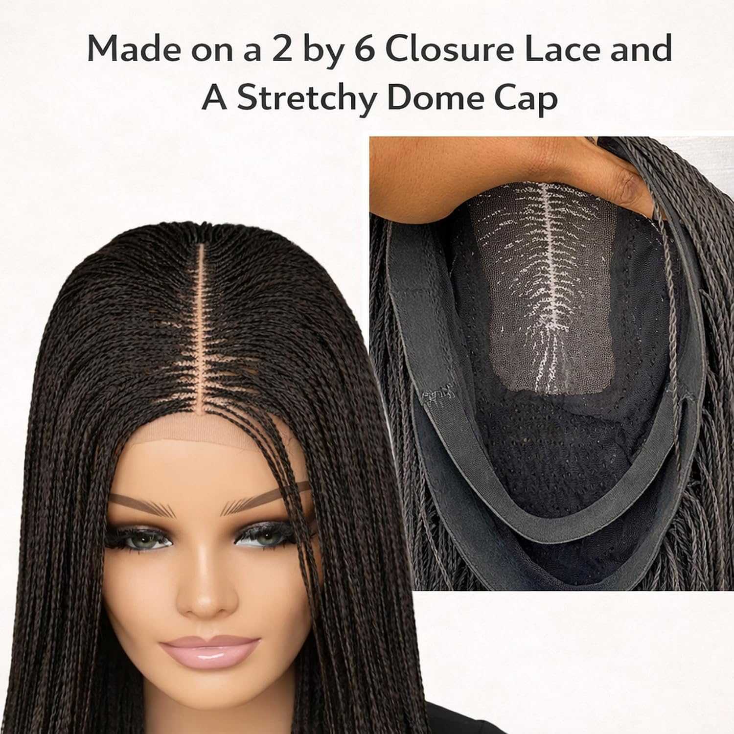 Micro Twist Braided Wig for Black Women 28” Twisted Braided Lace Front Wig with 2x6 Closure No Baby Hairs Lightweight Glueless Micro Twist Wig, Center & Side Part (NATURAL BLACK COLOR 2)