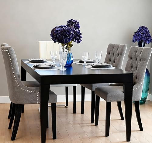 Miniatura 6 de Juego de 2 sillas de mesa para comedor, sillas auxiliares de cocina, modernas y elegantes sillas de tela con botones y ribete de cabeza de clavo,