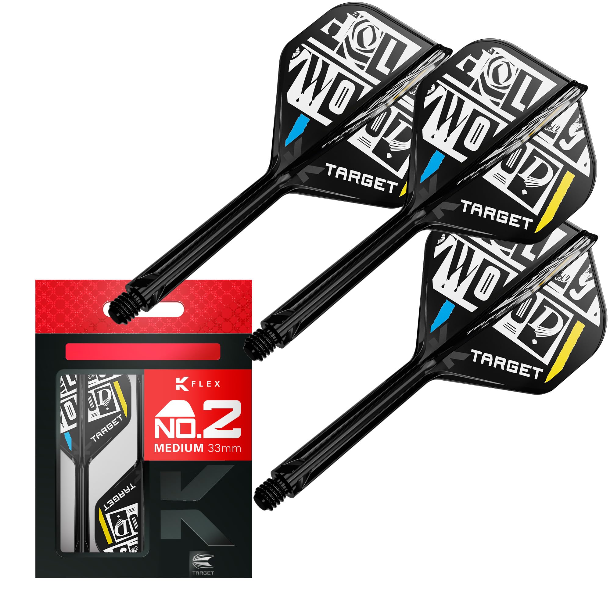 Target Darts Chris Dobey K Flex Flights and Shaft System, No.2 | Pack of 3 Kflex All In One Flights, Player Edition Darts Accessories | K-Flex Dart Stem – Medium (33mm)