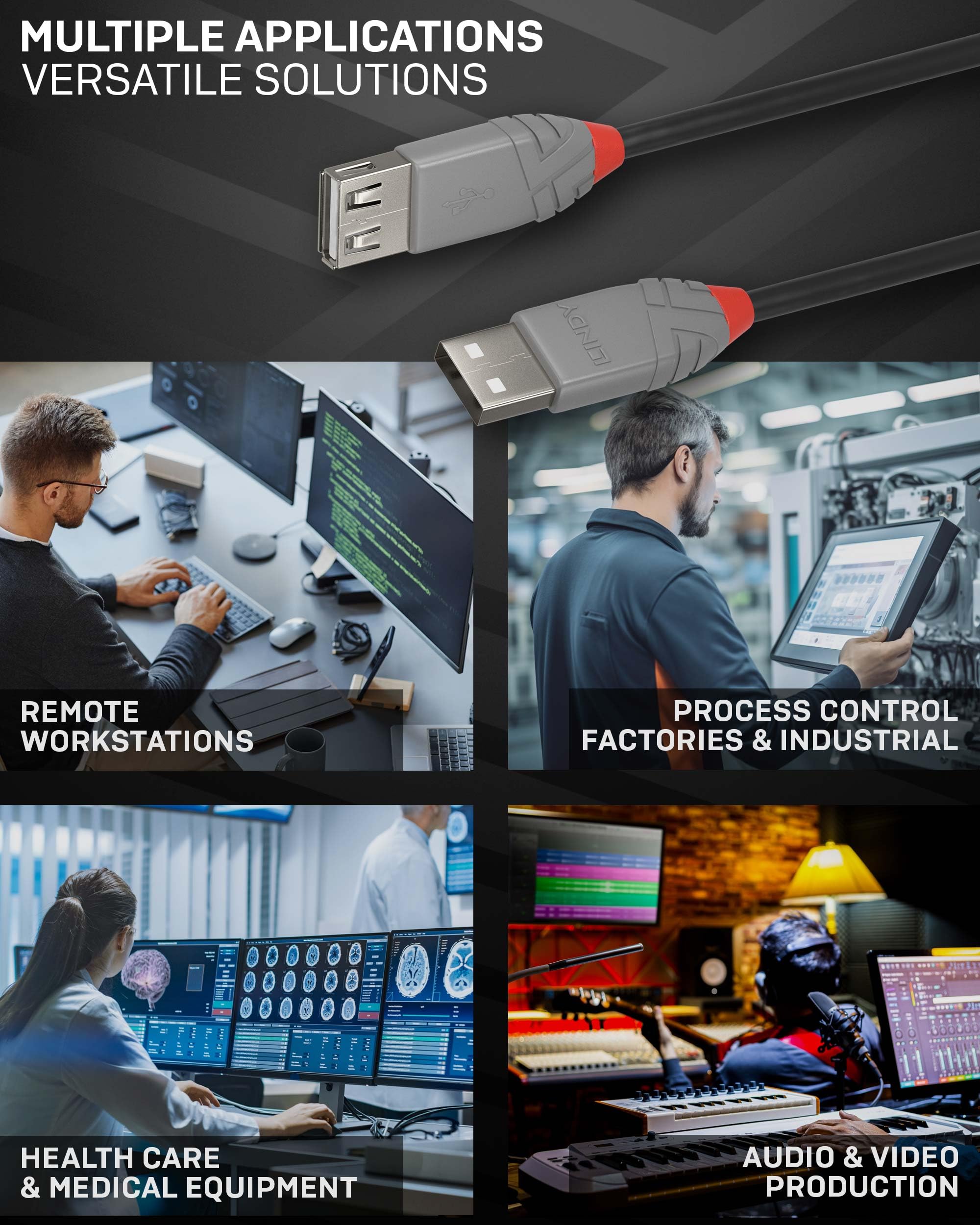 Lindy - Cavo Prolunga USB 2.0 Anthra Line 3 Metri, Connettore USB Tipo A Maschio a Femmina, velocità di Trasferimento Dati Speed Fino a 480Mbps per Tastiera, Stampante, Fotocamera, Hard Disk