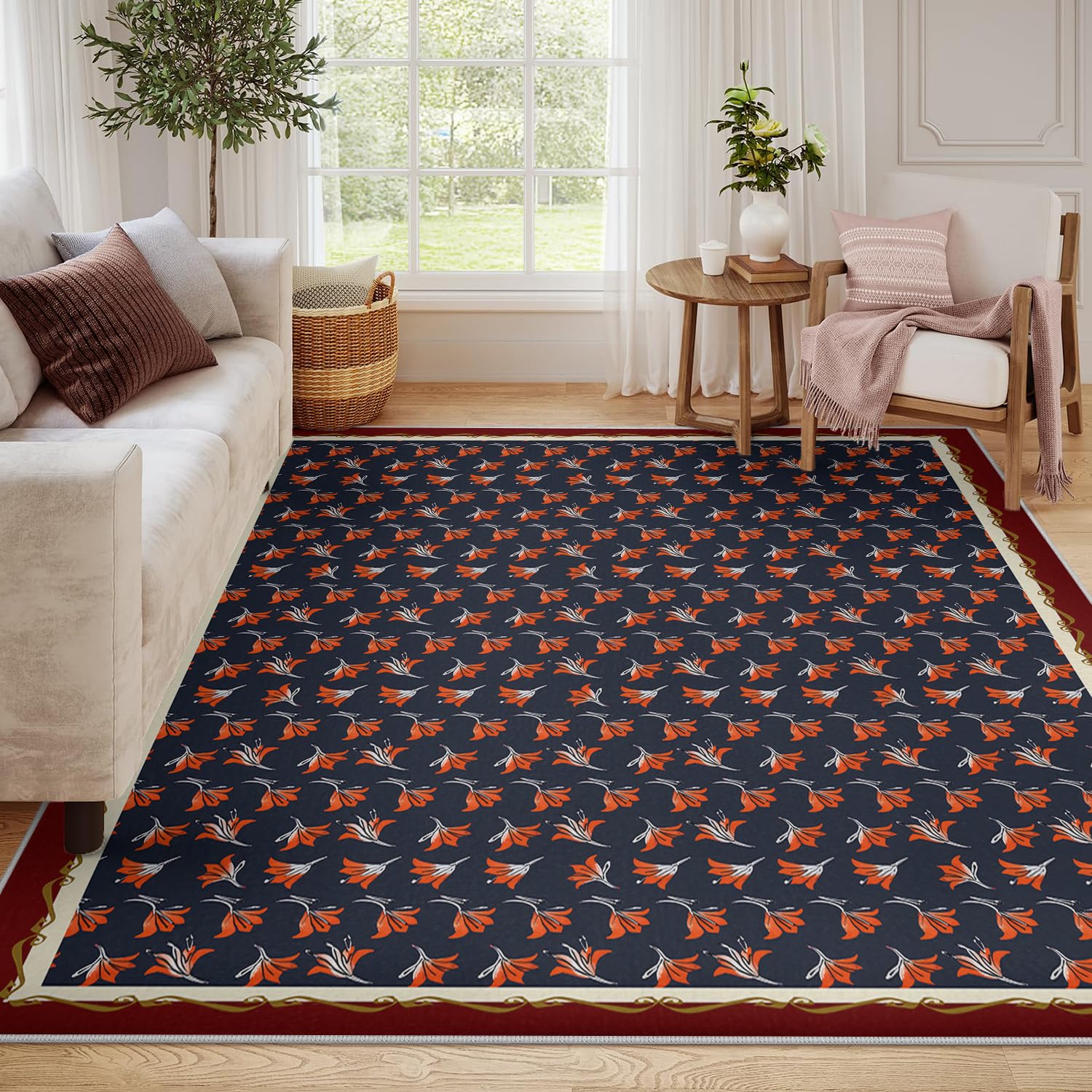 Tapis bleu foncé 80x150cm Bloom pour descente de lit minimaliste