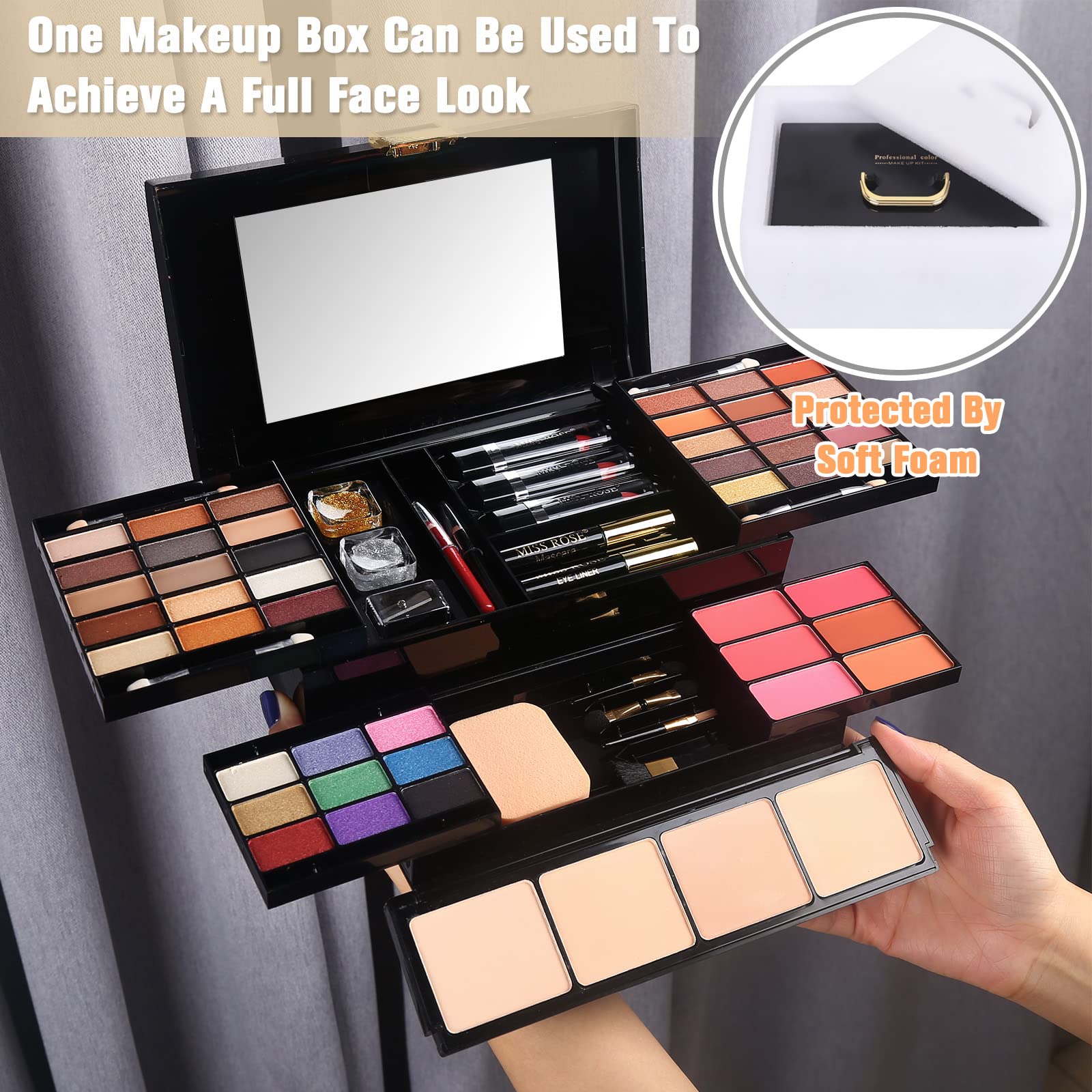 MORNECA - Professionelles Make-up-Set für Frauen und Mädchen, komplettes Set mit Spiegel, 58 Farben, All-in-One-Make-up-Geschenkset