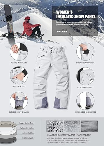 Miniatura 5 de TSLA - Pantalones de nieve para mujer, diseño impermeable con aislamiento térmico, hechos con tela ripstop (antidesgarros), para esquí y snowboard