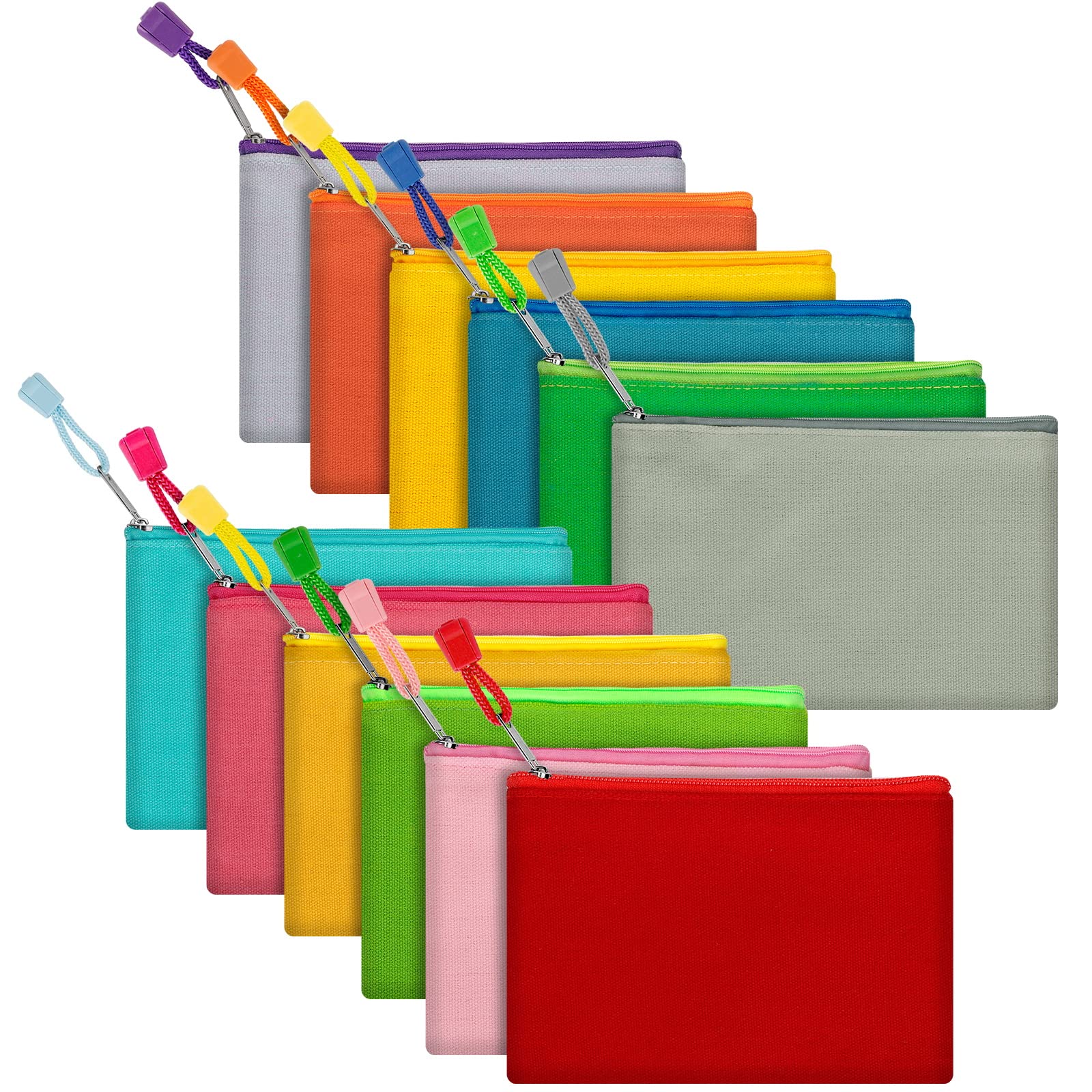 Fassave 12 Pack DIY Craft Cotton Canvas Bag, Multi-Purpose Cosmetic Bag Makeup Pouches with Zipper Travel Toiletry Bag Pen Pencil Bag (Multicolor, S)