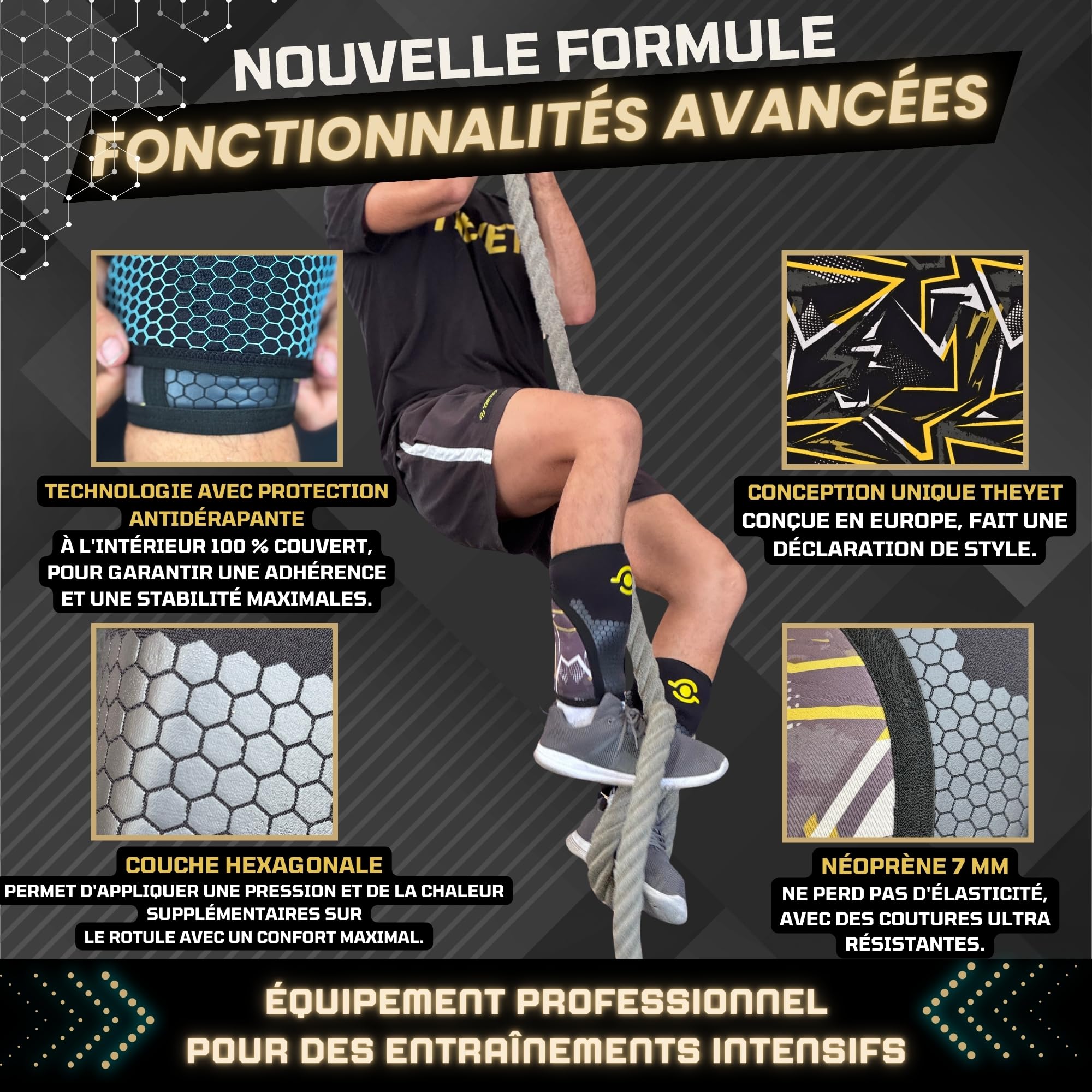 Theyet Genouillères Crossfit Haltérophilie 7mm Protections Sportives Genoux Musculation Maintien Femme Homme Néoprène Antidérapante