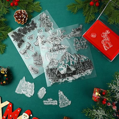 Miniatura 5 de Outus 6 hojas de sellos transparentes con temática navideña, diferentes tipos de estilo navideño, sellos transparentes de silicona con patrón de