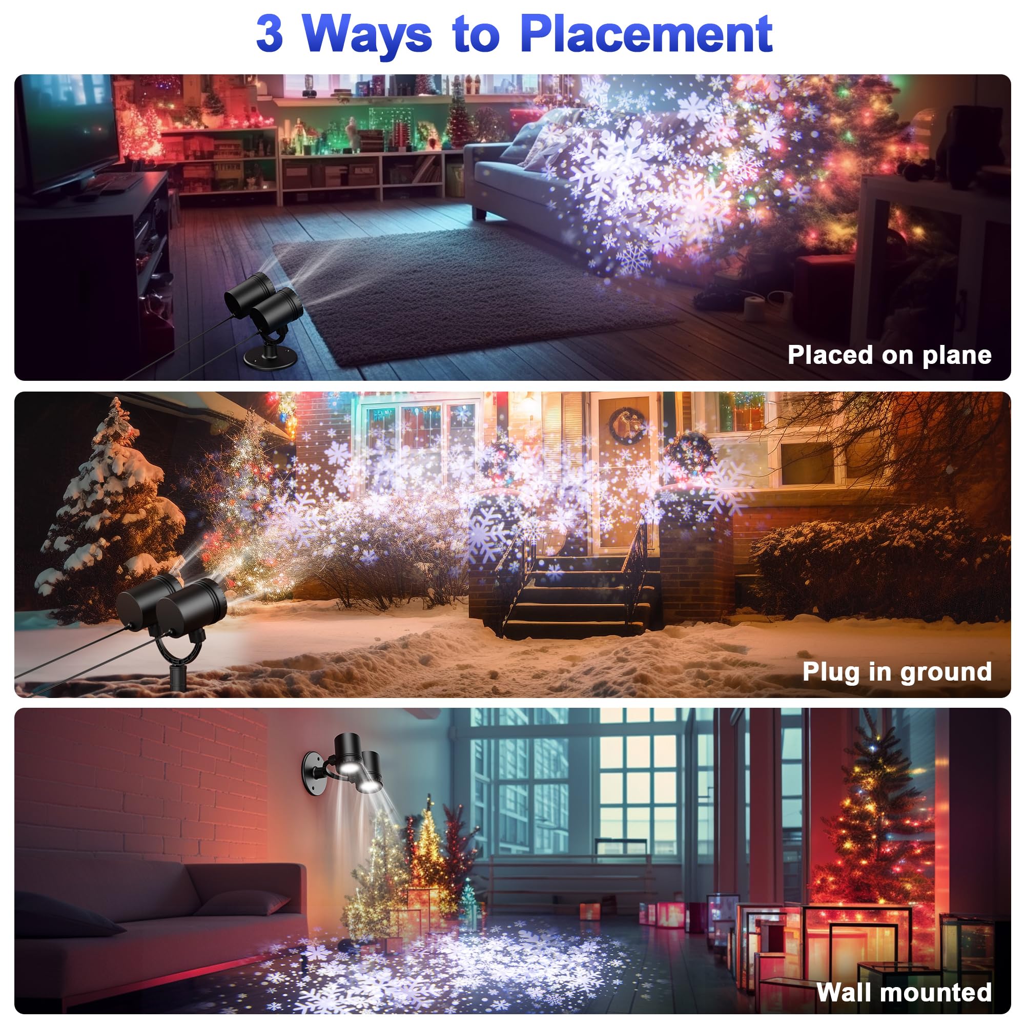 MuliVid Weihnachtsprojektor für den Außenbereich, Doppelkopf, LED-Schnee-Lichter, wasserdicht, für den Außenbereich, Weihnachten, Party, Terrasse, Gartendekoration