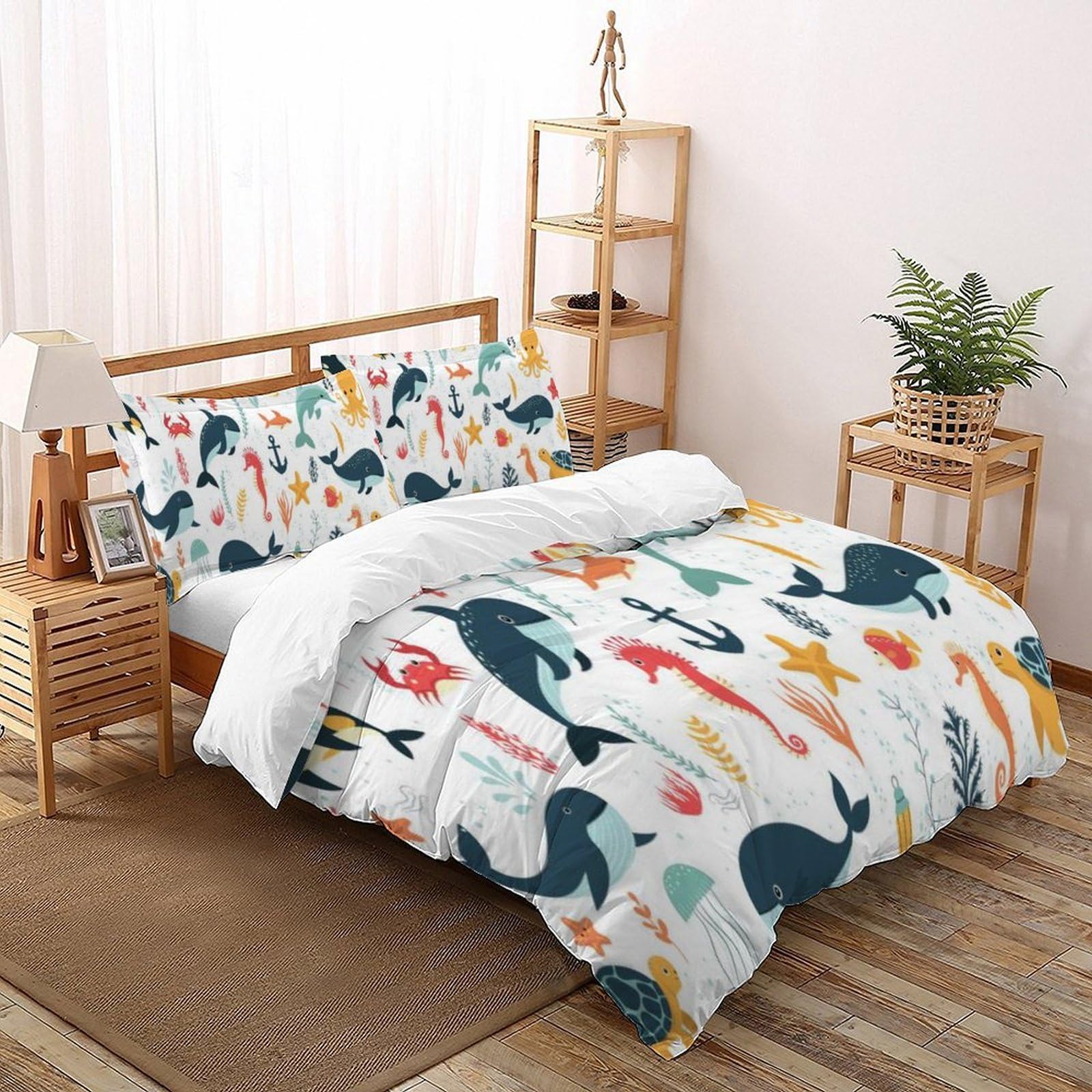 Housse de Couette Double Créatures Marines parure de lit adulte 200x200cm thème animal océan