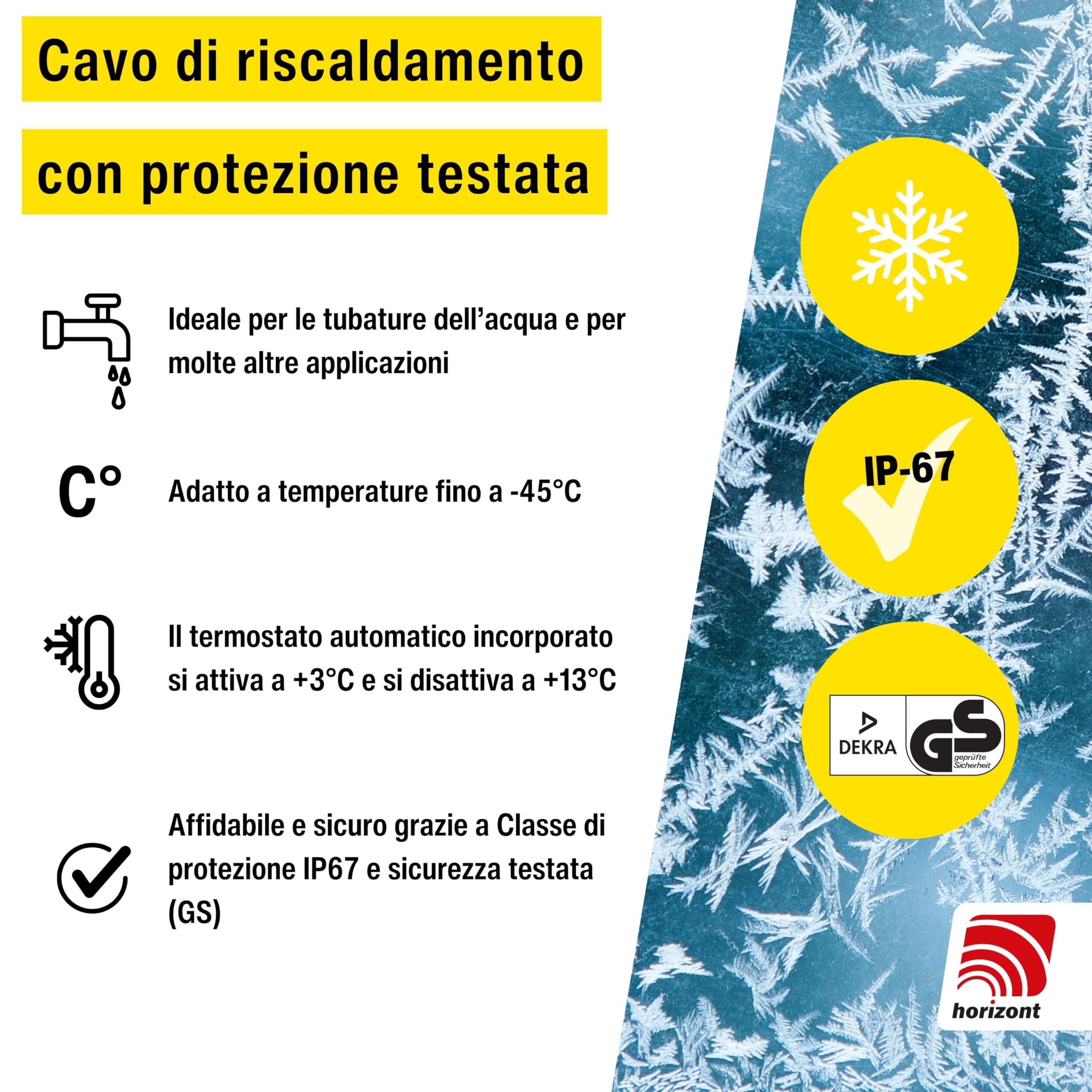 horizont Cavo di riscaldamento antigelo con termostato, ideale per il tubo dell'acqua o le piante, traccia di riscaldamento impermeabile, radiatore elettrico, cavo di riscaldamento per palme (36 m)