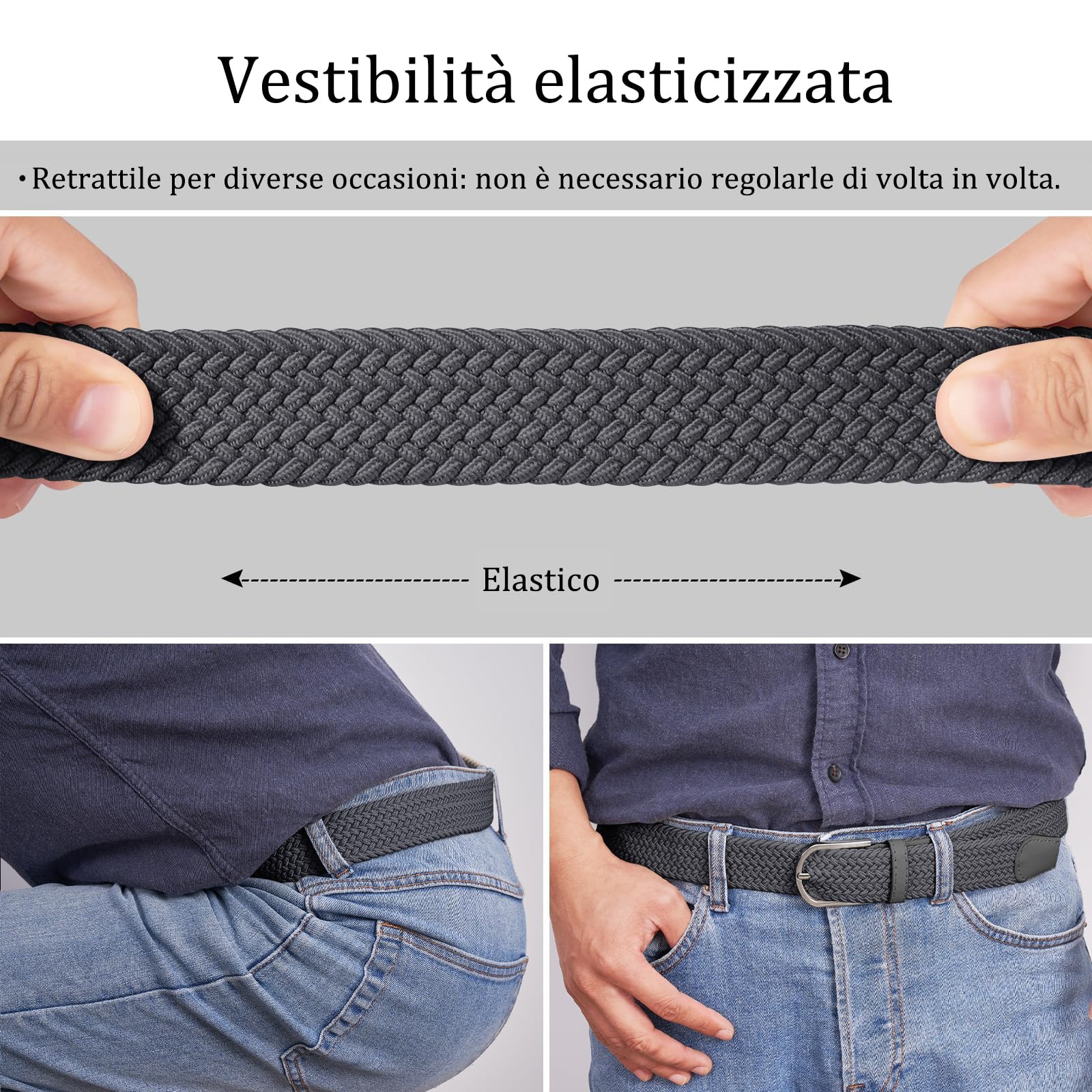 TANGCHAO Cintura Elastica Intrecciata per Uomo e Donna Cinturino Elastica Intrecciata con Fibbia in Lega di Zinco 33mm (1.25") Colori Multipli