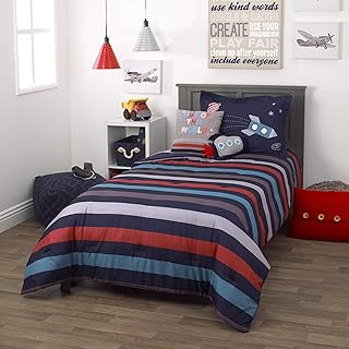 Everything Kids Out of This World Navy & Orange 2Piece Twin Bedding Set - 1 Twin Comforter, 1 Pillow Sham, Navy, Grey, Orange, Light Blue, 5730850