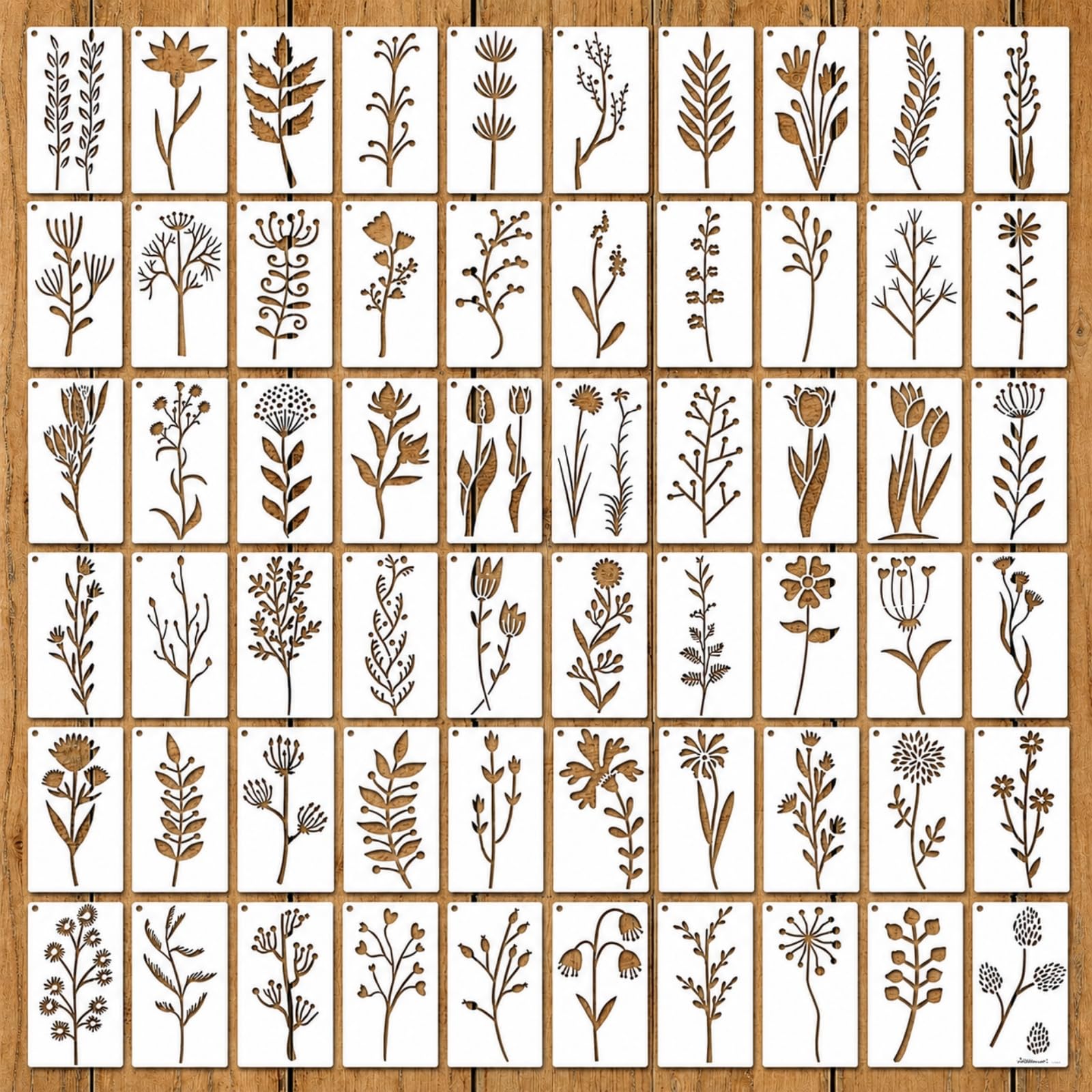 60Pcs Flower & Leaf Stencils for Crafts, Reusable Floral Painting Templates