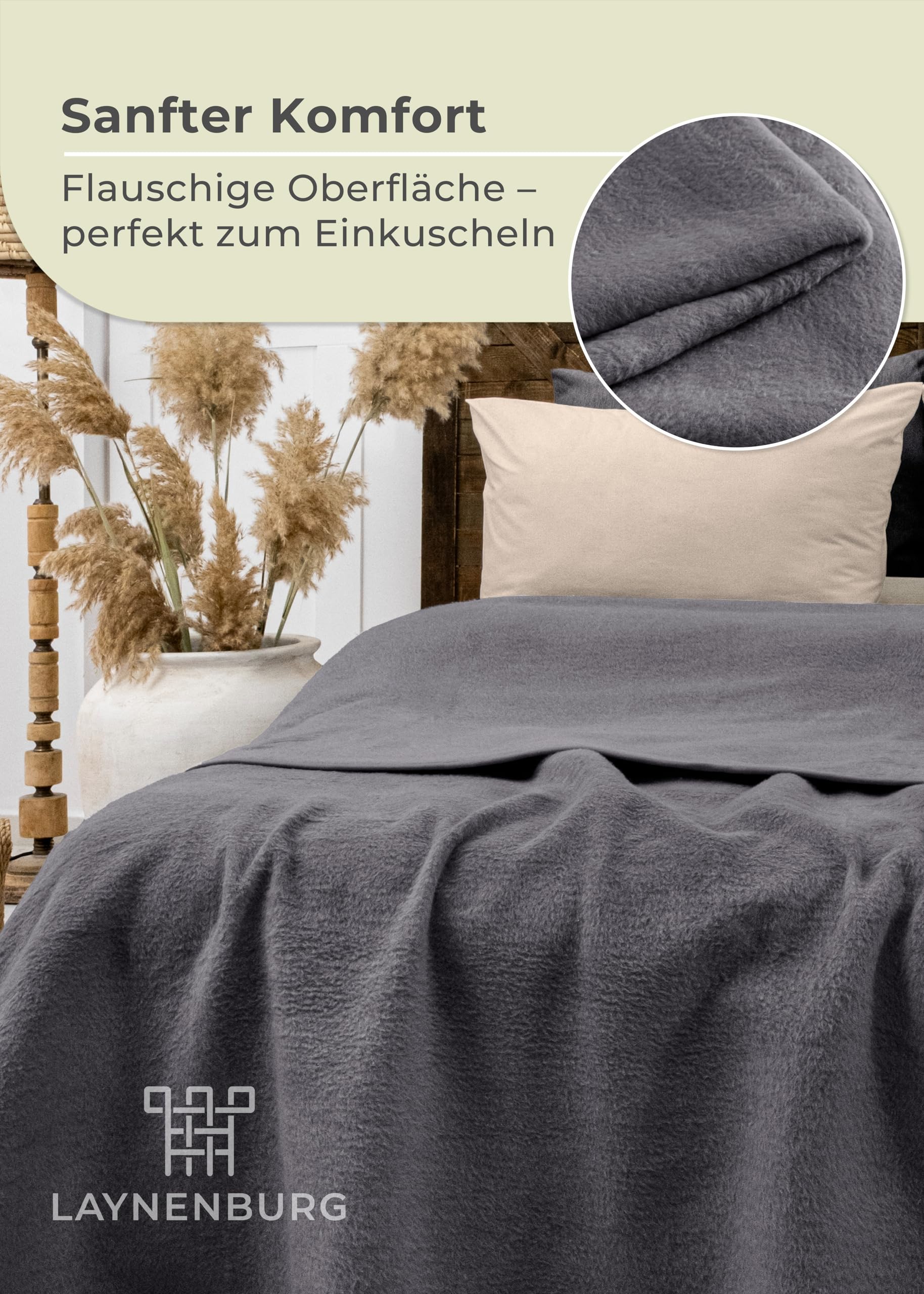 LAYNENBURG Koc bawełniany klasy premium, 150 x 200 cm, Öko-Tex 100, mieszanka bawełny, koc do przytulania, jako koc do mieszkania, na sofę, kanapę, przytulny, ciepły, z bawełny (antracytowy)
