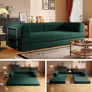 79" Convertible Sofa Bed Cloud Modular Sectional Sofa, Modern Deep Seat Folding Sofa for Living Room, Bedroom, No Assembly Required, Corduroy Fabric, Flexible (Green, 79" Boneless Futon Couch)