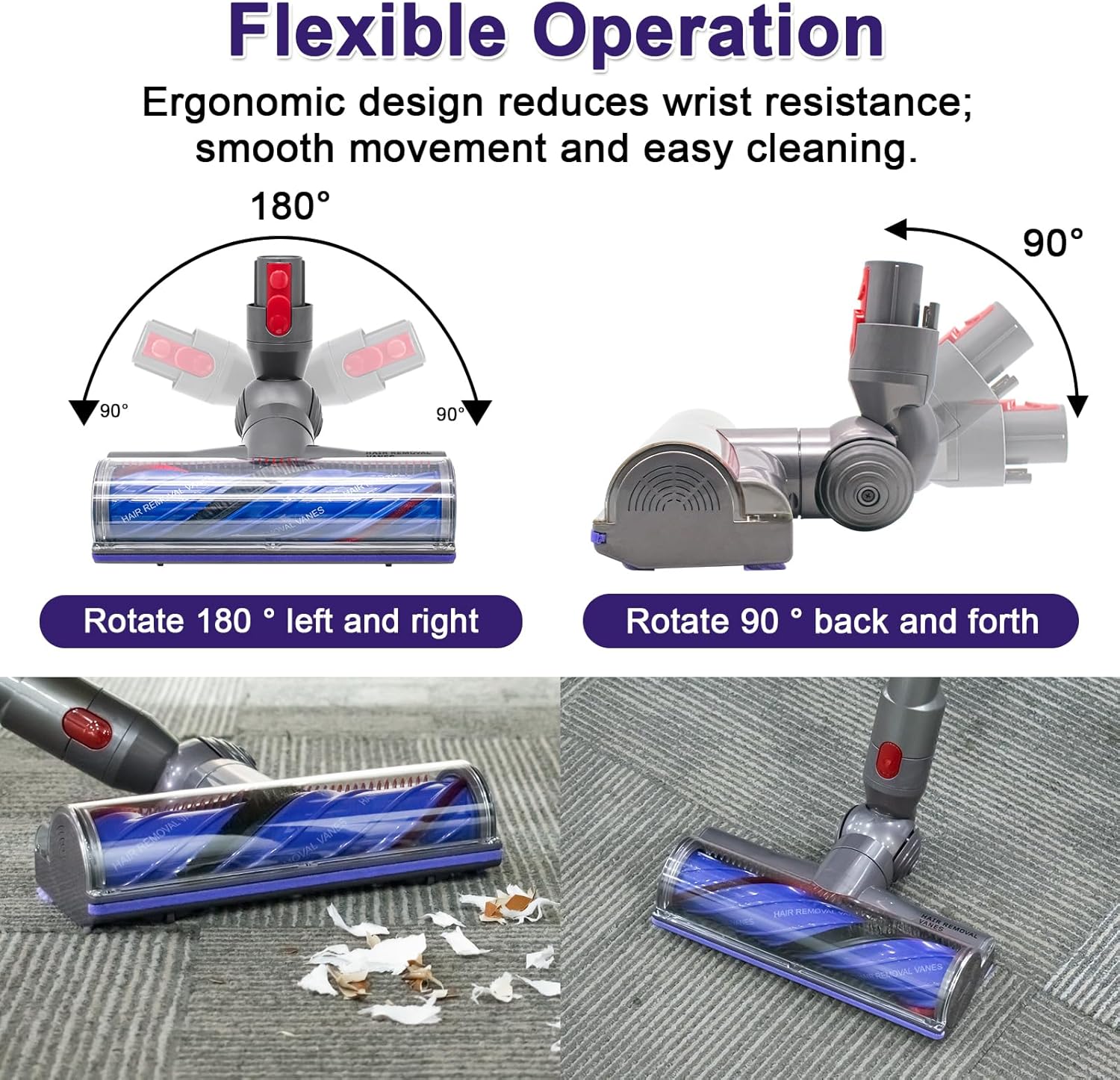 Upgraded Anti-Tangle Attachment Compatible with Dyson V7 V8 V10 V11 V15 SV10 SV11 SV12 SV14 Cordless Vacuums, Quick-Release Head Fit for Carpets, Rugs, Hardwood Floor