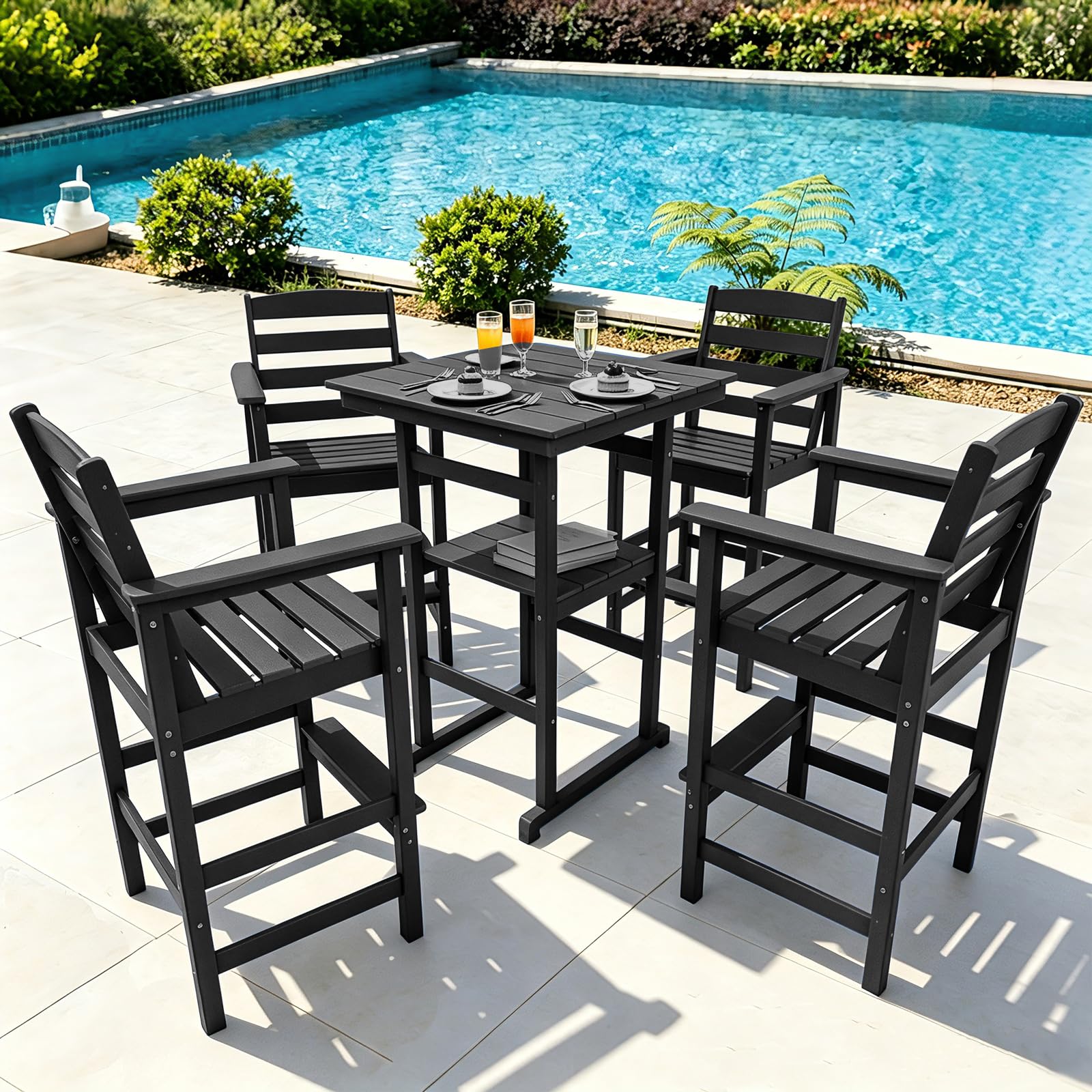 Oversized Outdoor Bar Set, Tall Adirondack Chair &amp; Table with Umbrella Hole