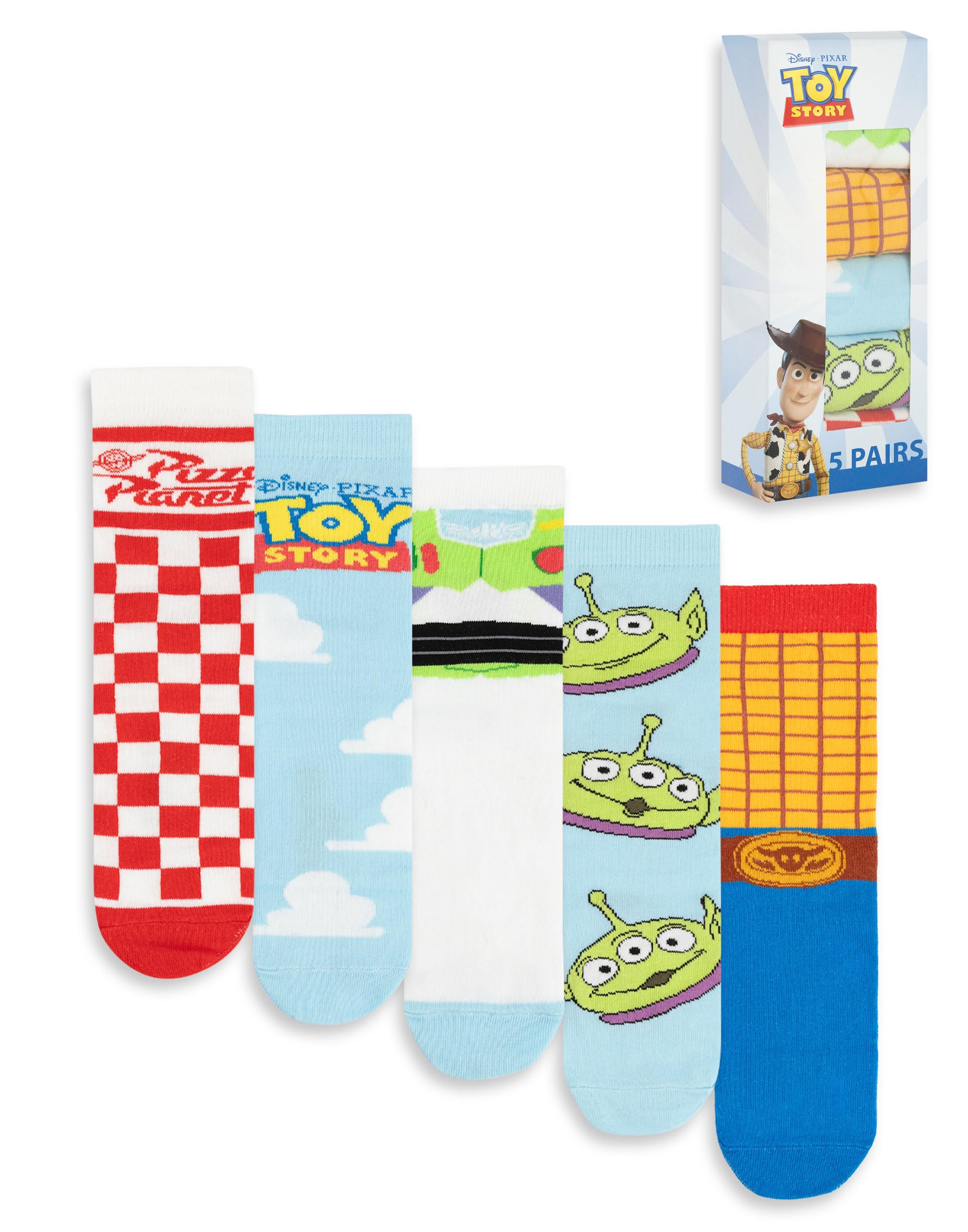Vanilla Underground Unisex Red/Blue/White Disney Toy Story Multicolou Multi Character Calf Socks Set Of 5 - 7-11 Uk