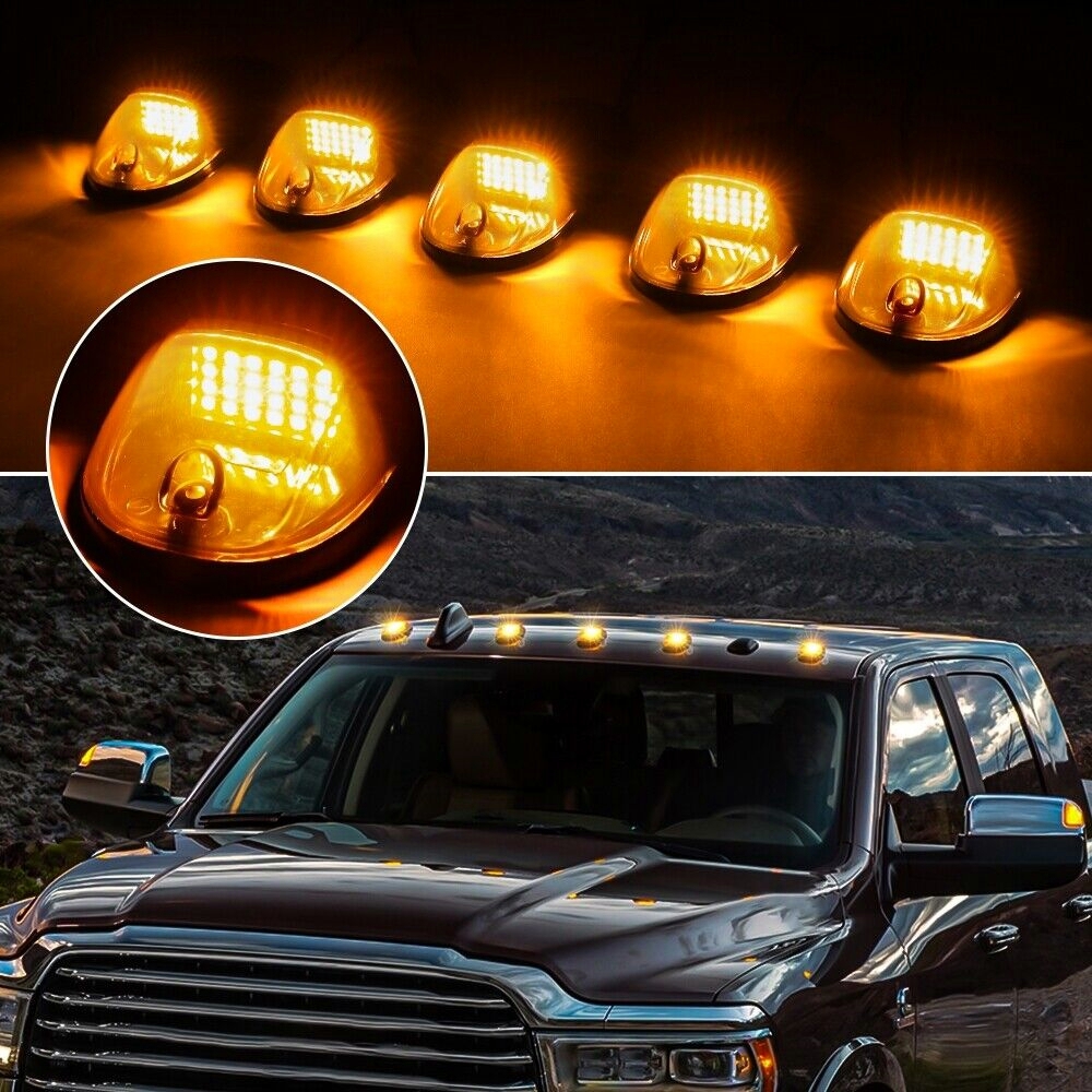 5-Piece Smoke Cab Marker Roof Light Kit With Base Housing For 2003-2018 Dodge Ram 2500/3500
