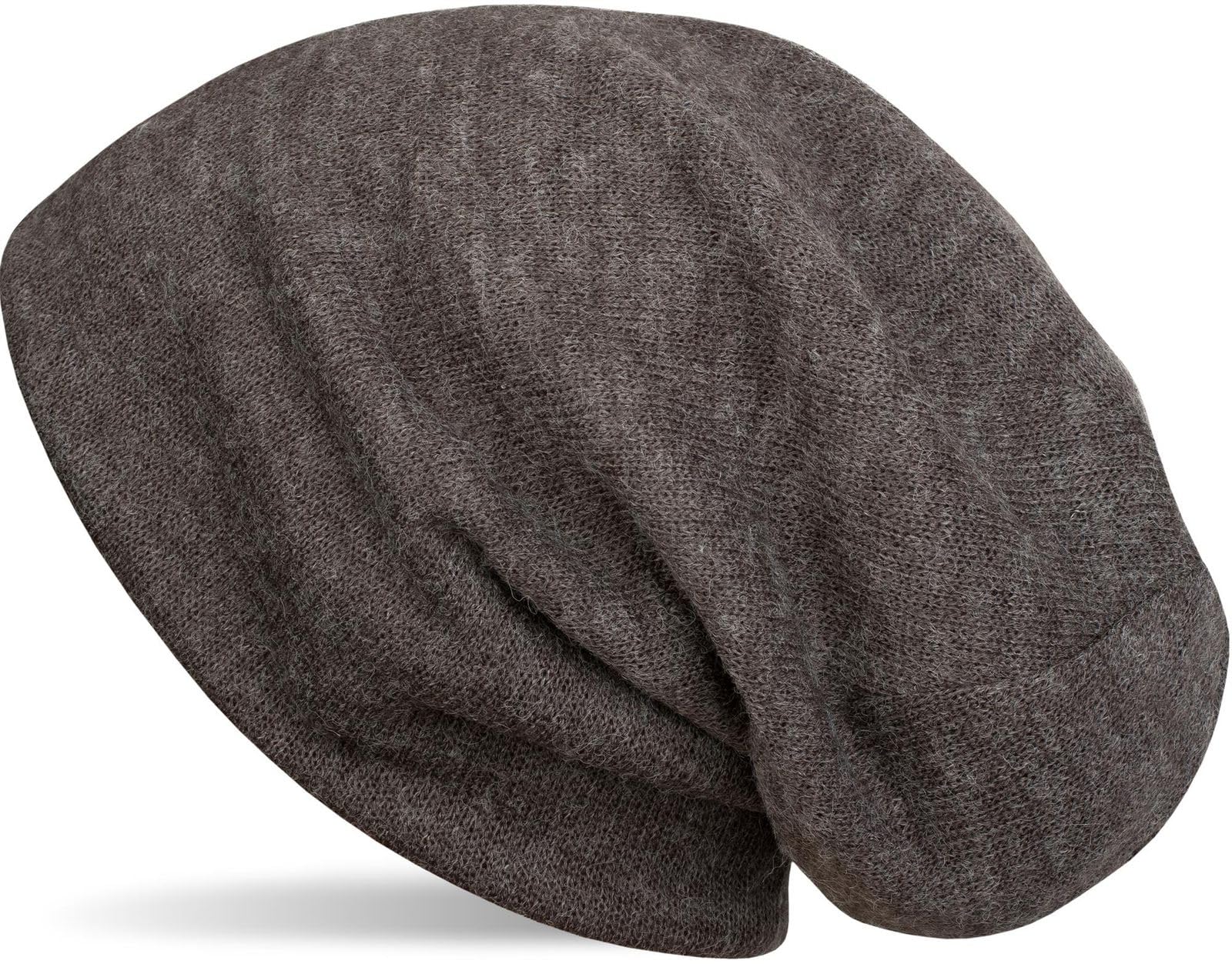 Stylebreaker Women's Dark Grey Soft Fine Knit Beanie Cap, Melange Optic, Slouch Longbeanie, Unisex 04024109, Color: