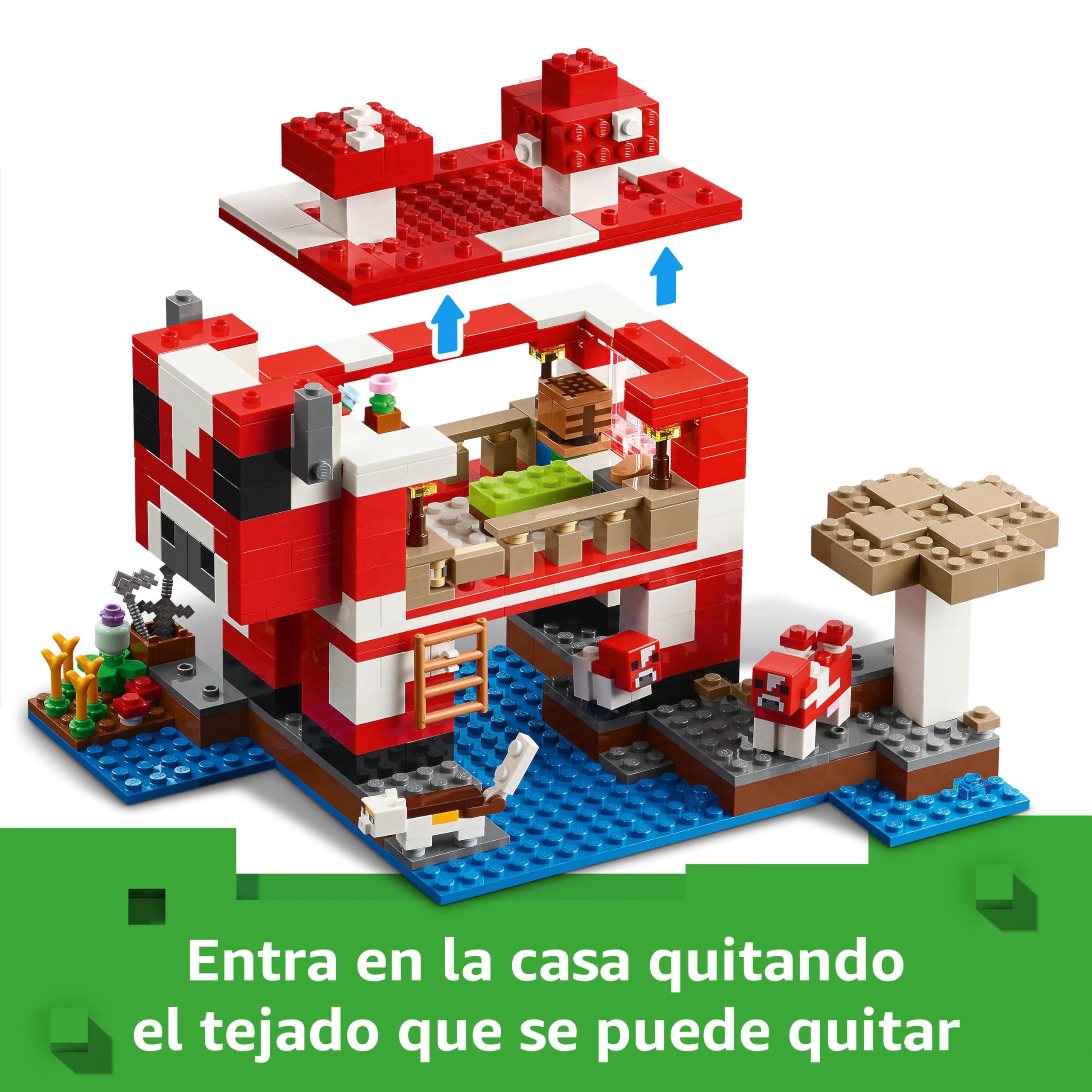 LEGO Minecraft La Casa-Champiñaca de Juguete - Kit de Construcción con Figura de Steve, Criaturas, Mesa de Trabajo y Granja de Juguete - Regalo Gamer para Niños y Niñas de 8+ Años 21270