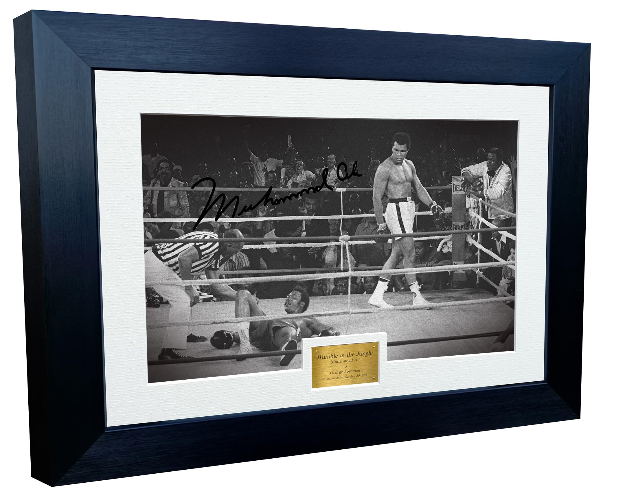 Kitbags & Lockers 12x8 A4 'RUMBLE IN THE JUNGLE' Muhammad Ali vs George Foreman Autographed Signed Photo Photograph Picture Frame Boxing Poster Gift BW