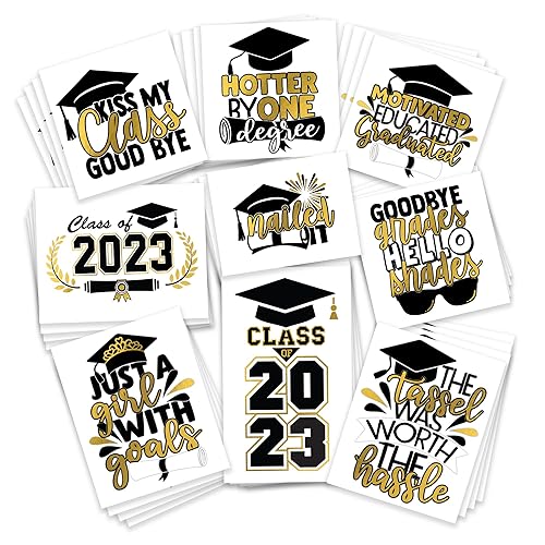 Class of 2023 Black & Gold Metallic Temporary Tattoos Pack of 36 Tattoos 2023 Graduation Party Supplies MADE IN USA