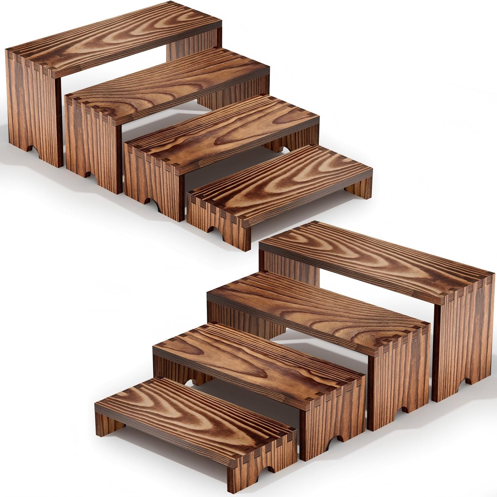2 Set Large Wooden Tiered Riser Display Stands(4" Width),Stackable Wooden Cupcake Display Stand,Wood Risers for Decor,Dessert Table Display Set,Vendor