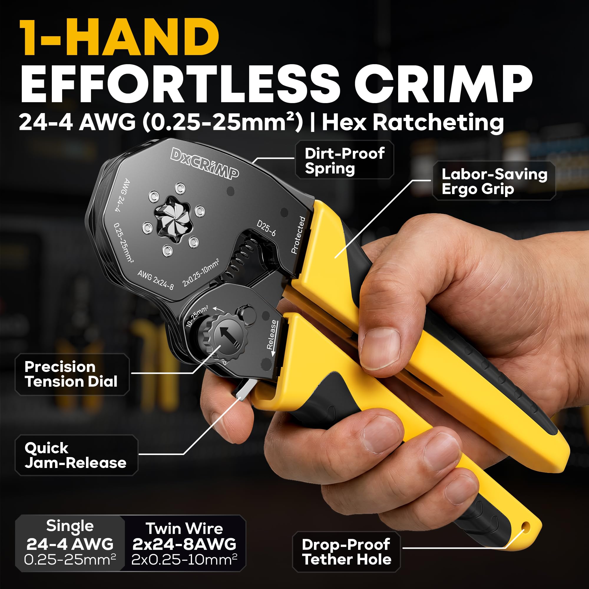 Kit de Crimpadora de Punteras Huecas 0,25-25 mm² (AWG 24-4) - Surtido 11 Tipos de Terminales - Alicates para Electricistas