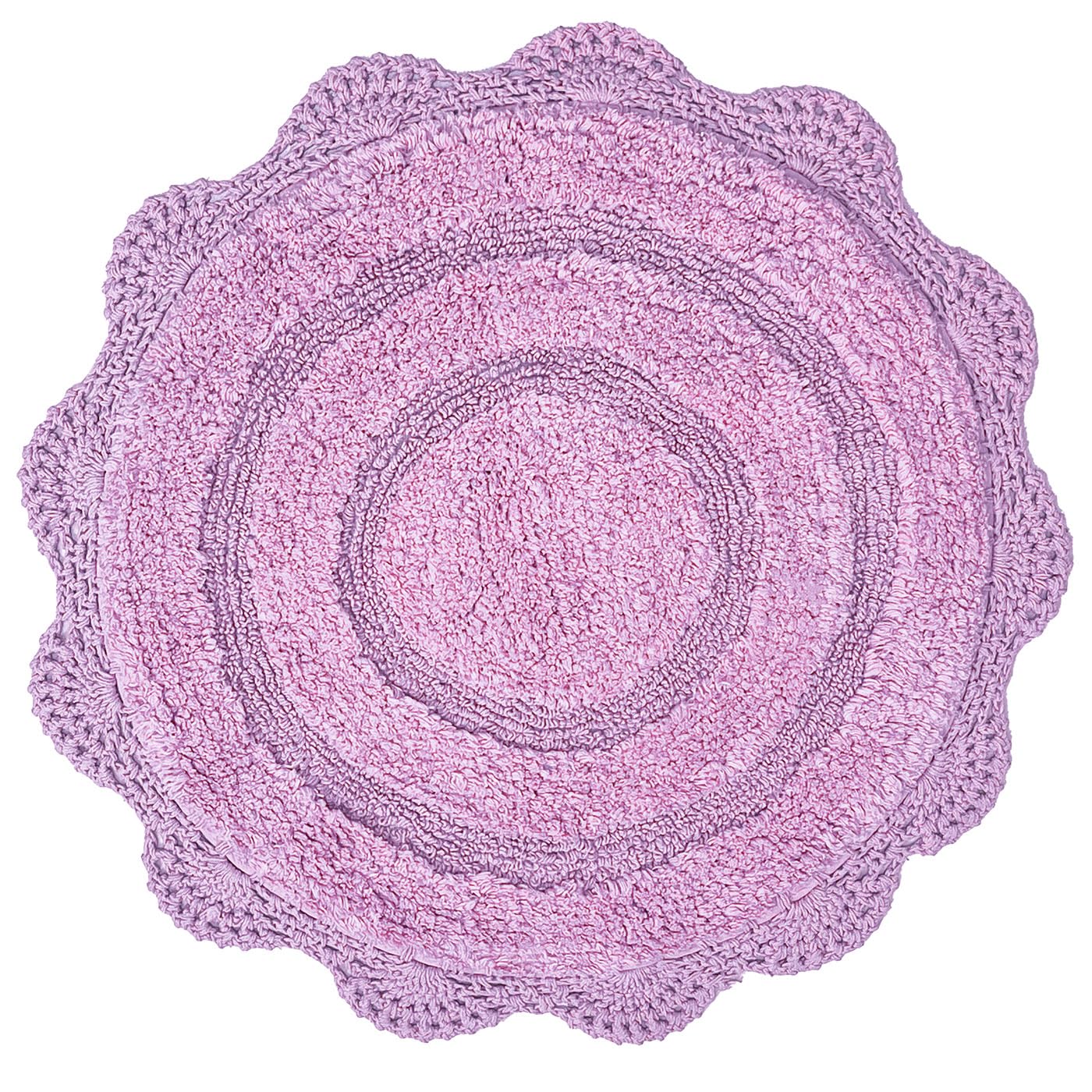 Chardin home Alfombra de baño redonda de ganchillo de lavanda, 100% algodón con borde de ganchillo hecho a mano artesanalmente, 24 pulgadas de diámetro, perfecta para medio baño, tocador, baños